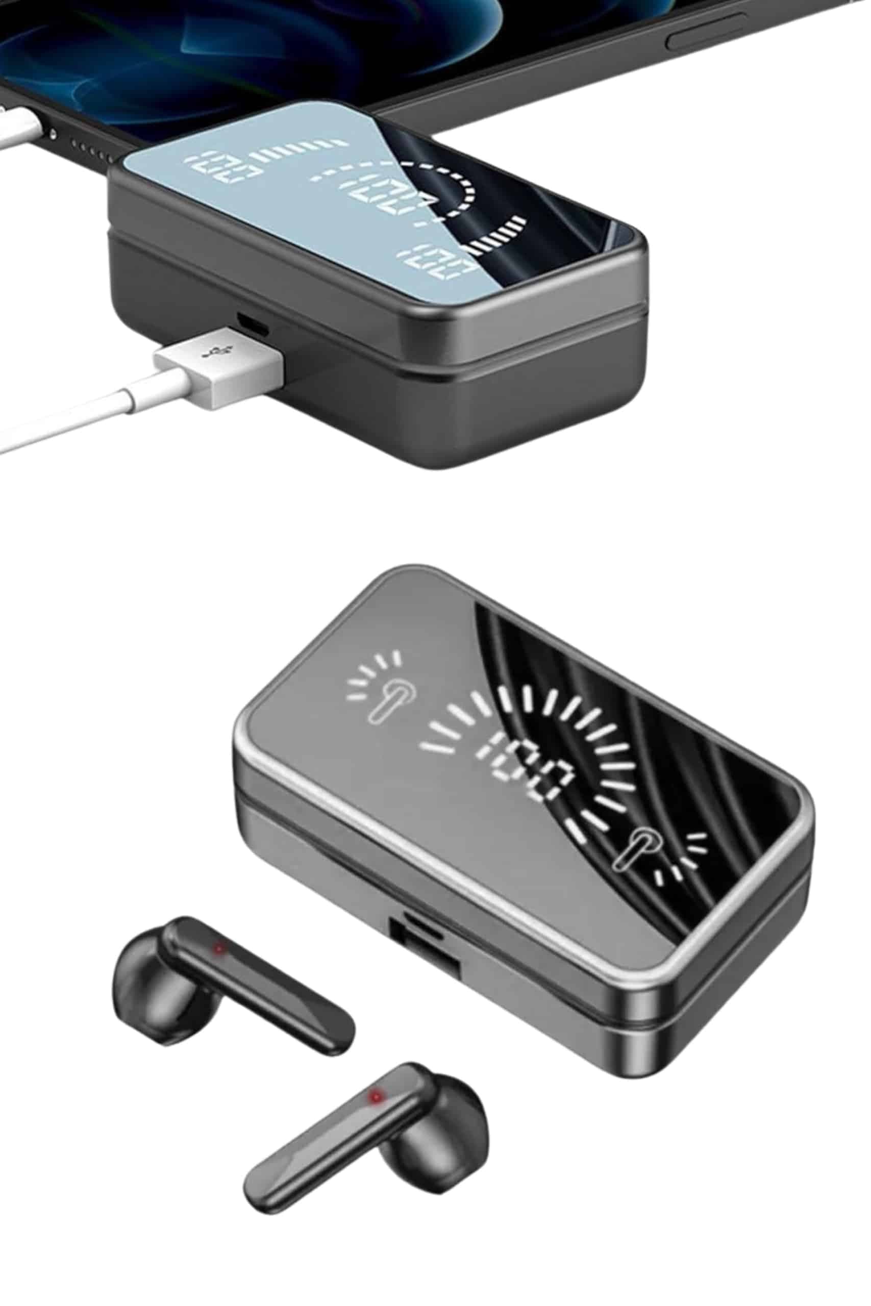 Powerbankli Bluetooth Kulaklık Yüksek Ses Aynalı Çift Dijital Gösterge Ekranı 4