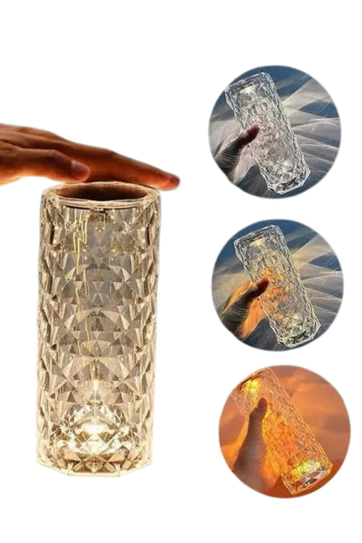 Kristal Lamba Masa Lambası Şarjlı Masa Lambası Dokunmatik Sensör Usb Şarjlı 5