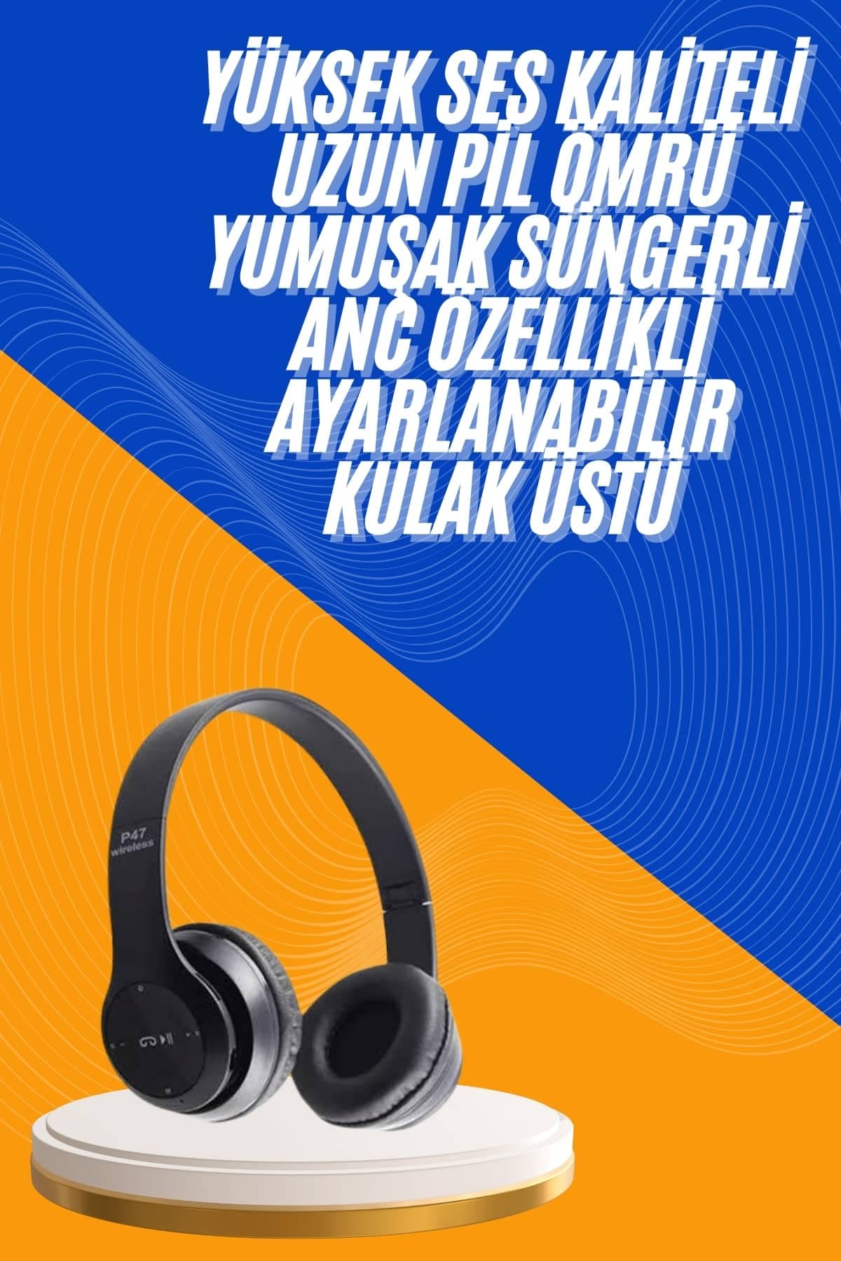 Wireless 5.0 Bluetooth Kablosuz Kulaklık ANC Özellikli Kulak Üstü Ayarlanabilir 3