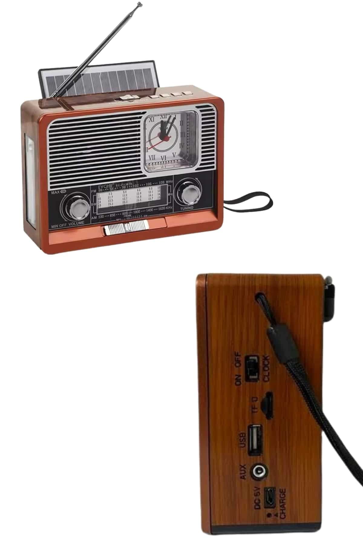 Vintage Nostaljik Radyo AUX USB SD Kart Girişli Şarjlı Bluetooth Bağlantılı 4