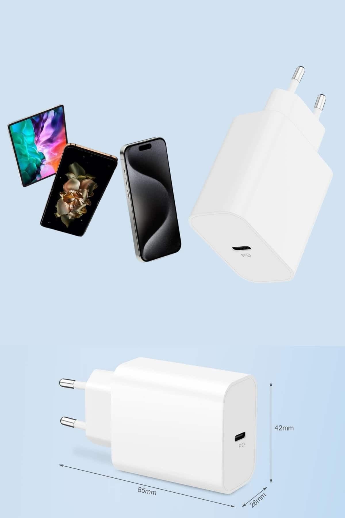 15/Pro/Pro Max 20W İOS Uyumlu Hızlı Şarj Aleti Adaptörlü Beyaz 6