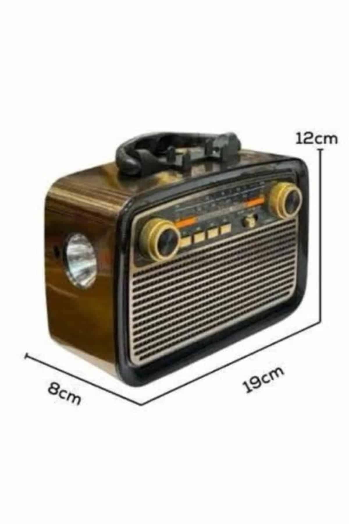 Nostaljik Görünümlü Ahşap Radyo TF SD USB Girişli Led Fener Işıklı 6
