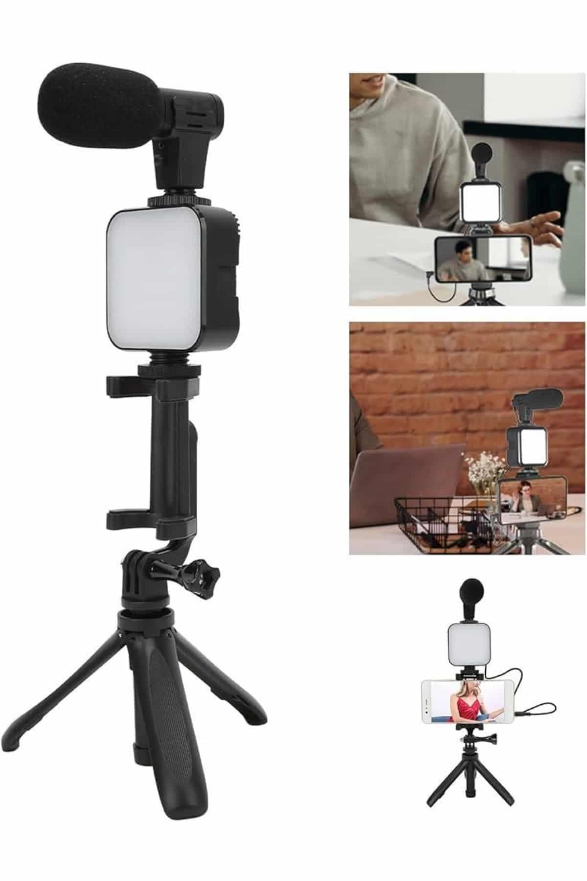 Tripod Telefon Tutucu Kumandalı Mikrofon Led Işık Vlog Video Kayıt 6
