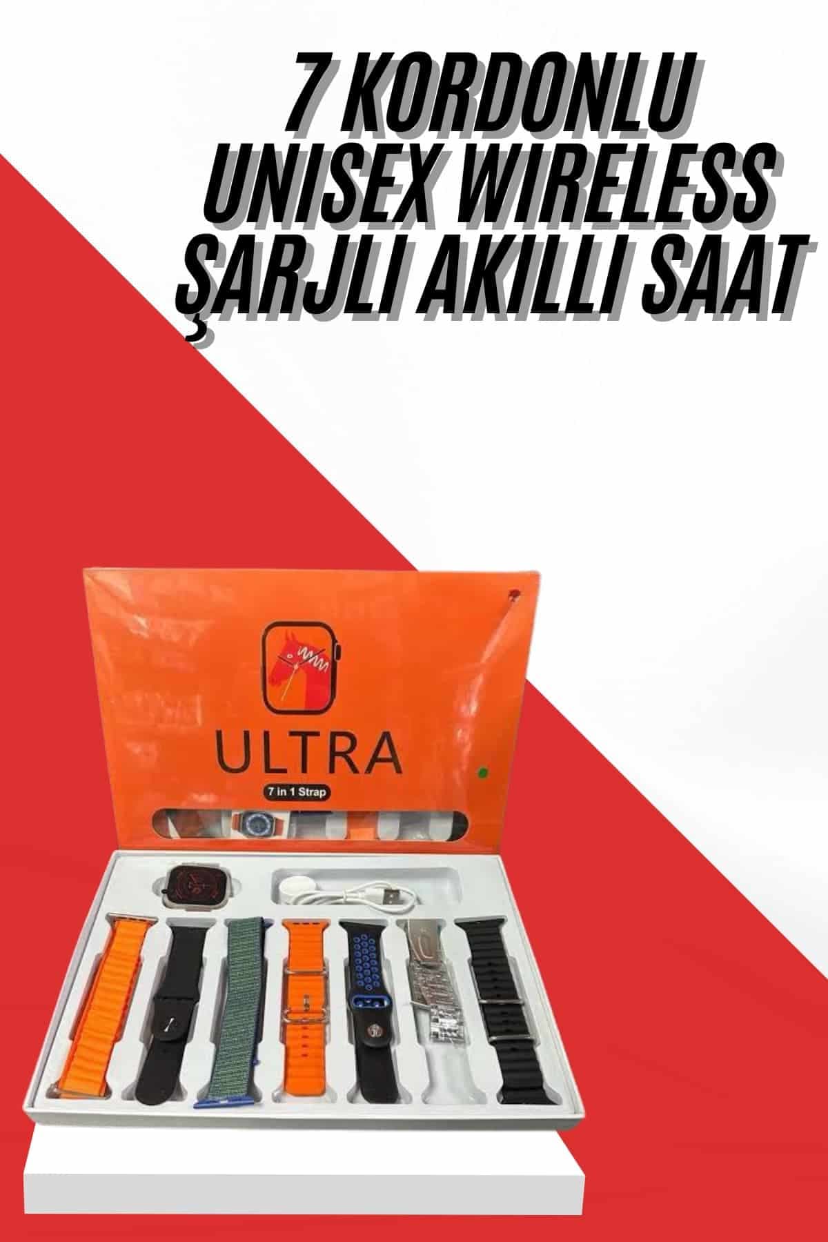 Unisex 7 Kordonlu Çok Fonksiyonlu Nabız Ölçer Akıllı Saat Uyku ve Sağlık Takibi