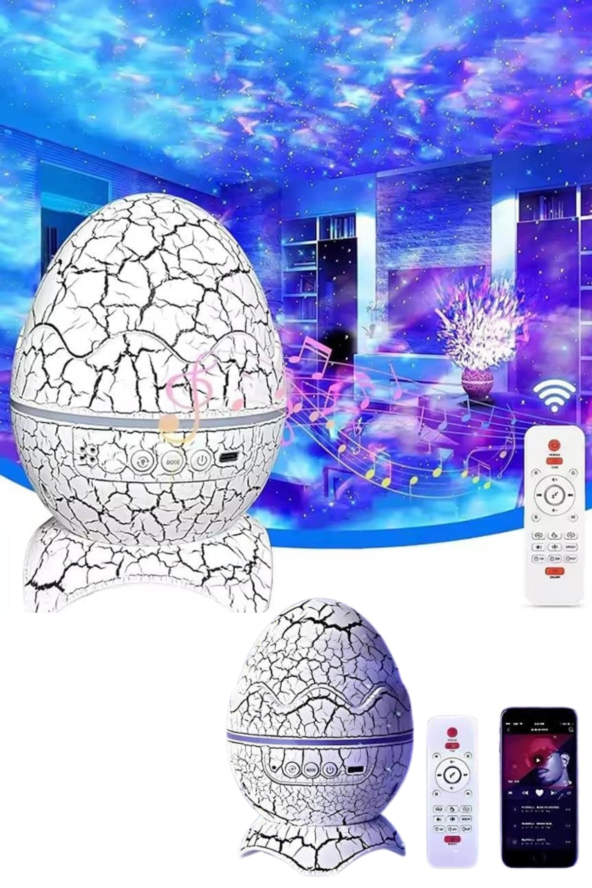Bluetooth Hoparlör Dinozor Yumurtası Gece Masa Lambası Projektör 3