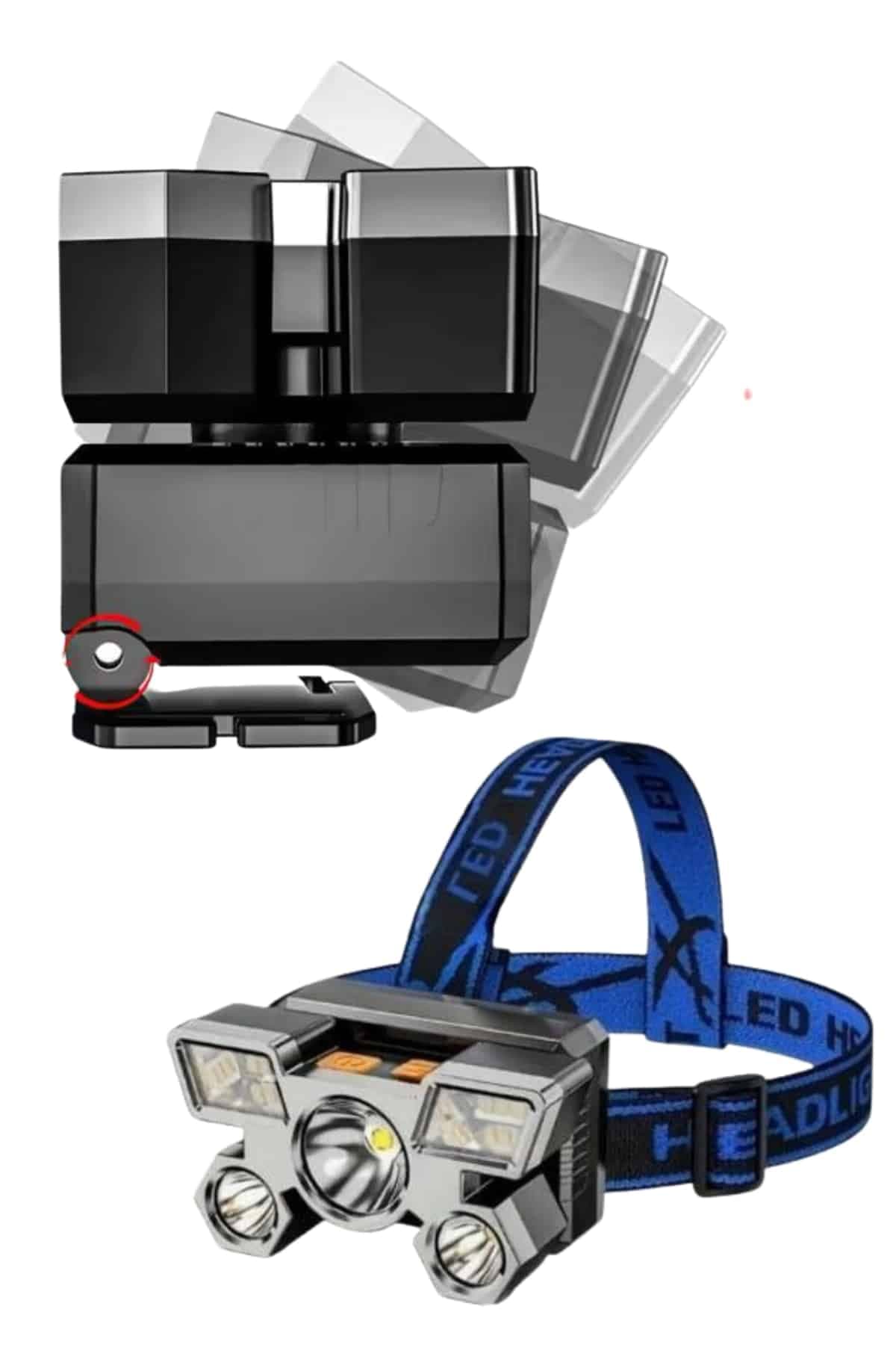 5 LED Far Şarj Edilebilir Güçlü Kafa Lambası Kamp Lambası 4 Modlu 3