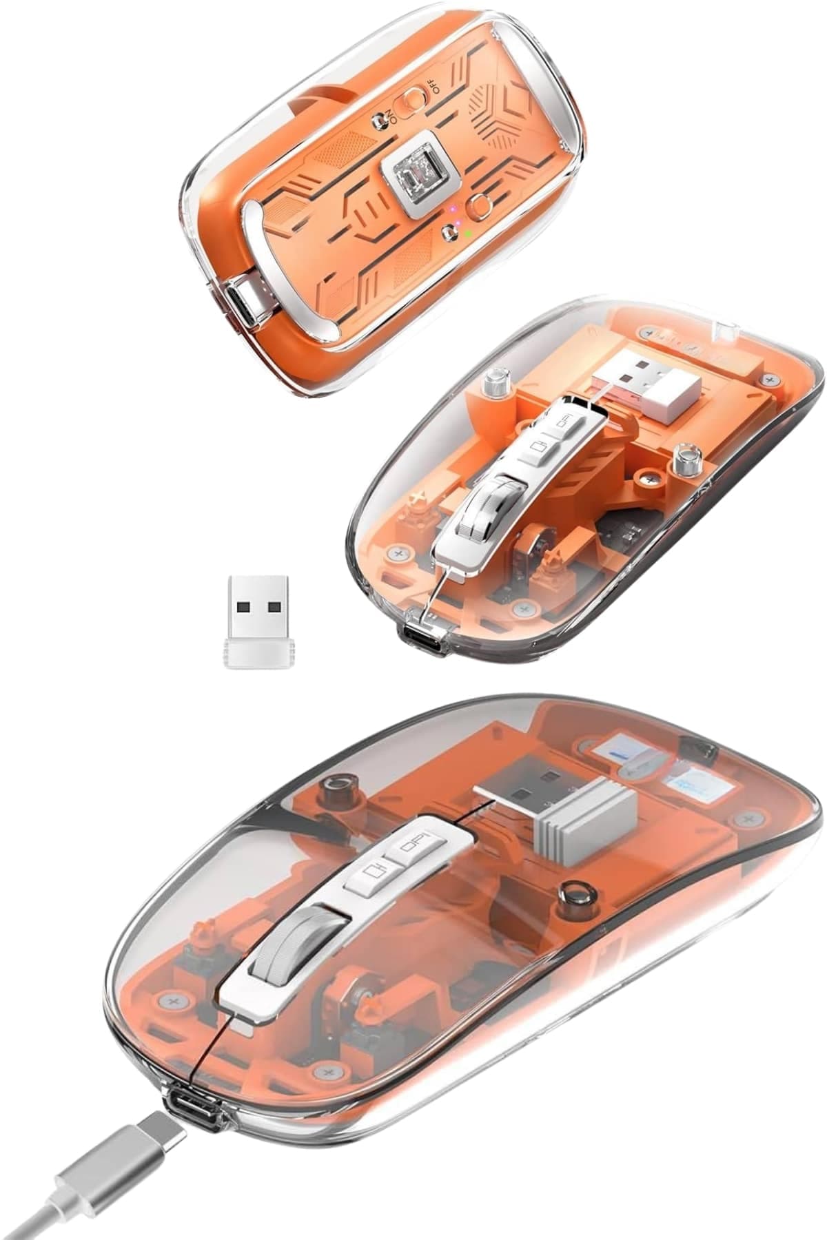 Sessiz Tıklama Çift Modlu Bluetooth Ve Alıcı Şeffaf Mouse Fare 3