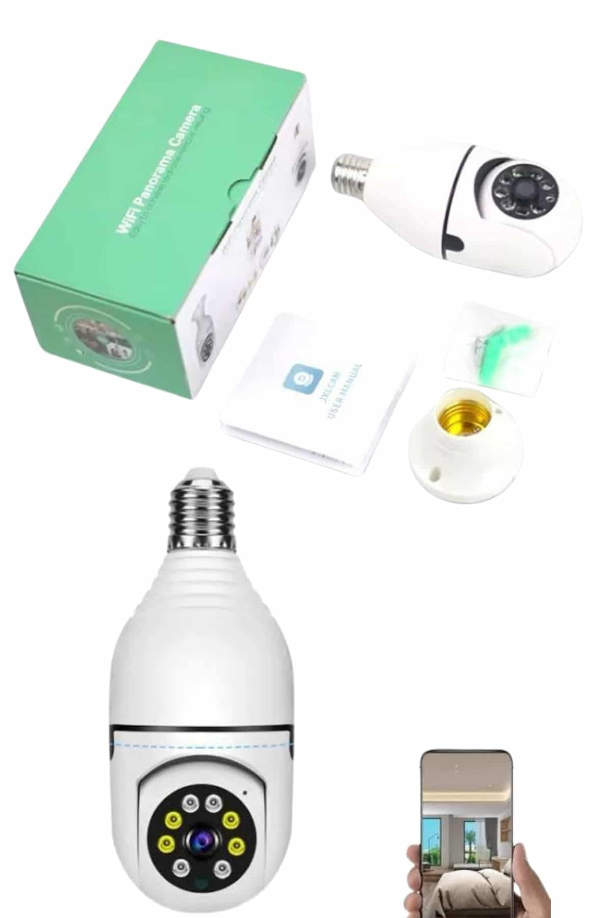 Güvenlik Kamerası Wi-Fi Özellikli 360 Derece Full Hd 1080p Ampül Kamera 3