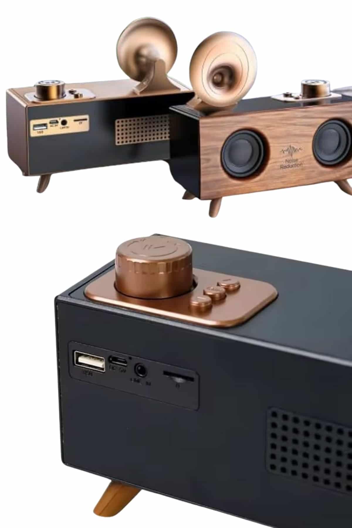 Bluetooth Nostalji Speaker Radyo Gramofon Ahşap Renk Vintage 3