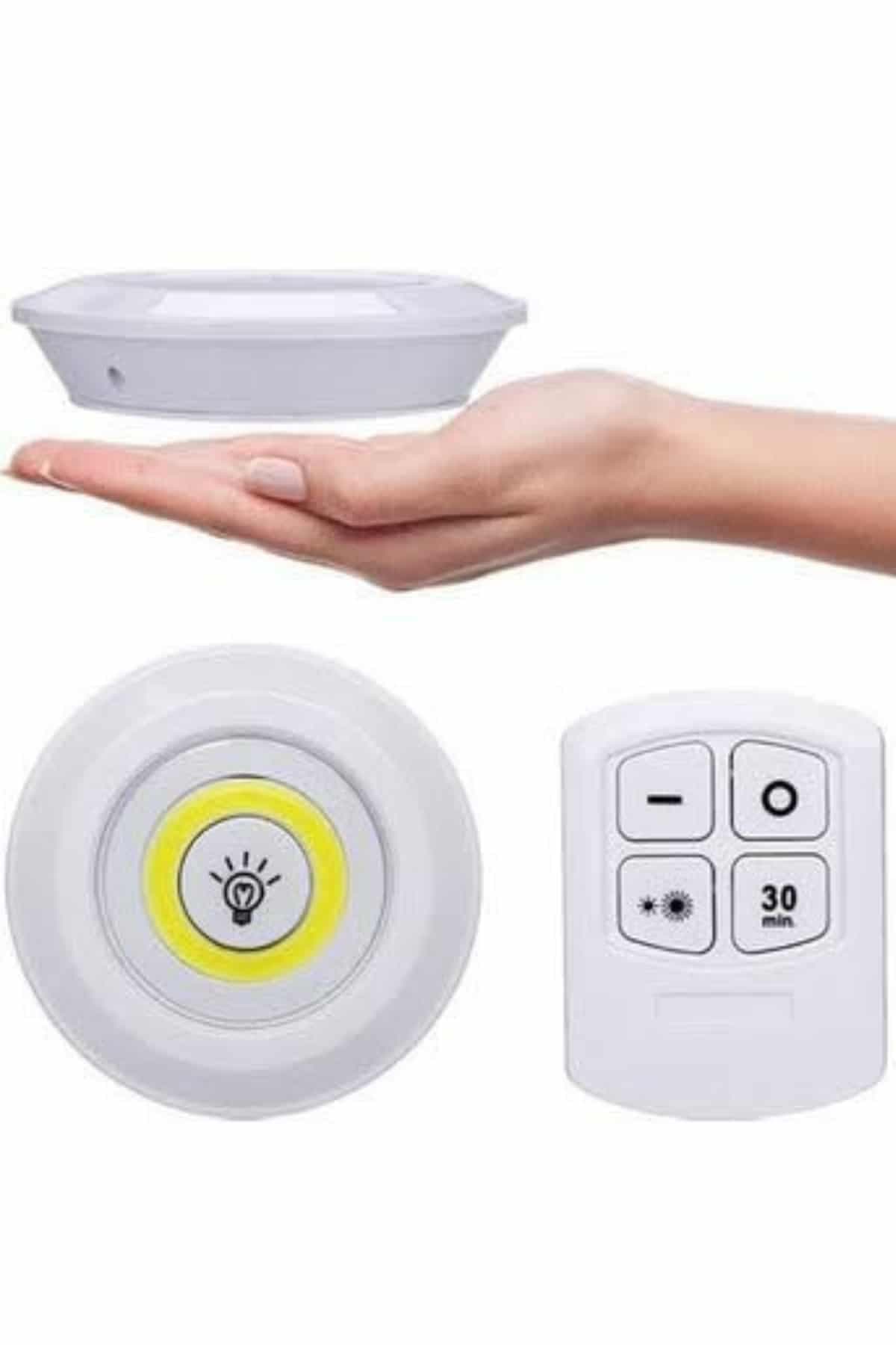 Yapışkanlı 3'lü Spot Led Işık Lamba Montajsız Pilli Uzaktan Kumandalı 3