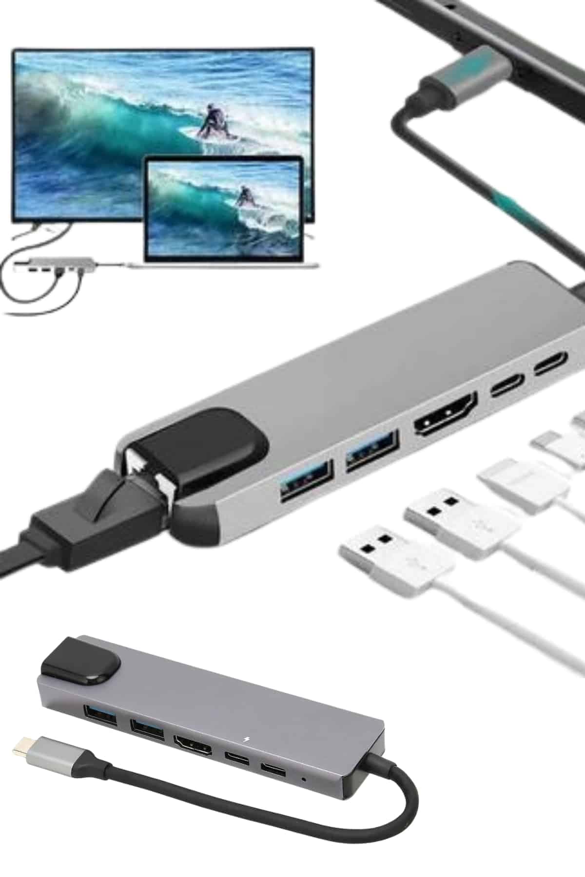 Usb Type-c Hub Dönüştürücü Çevirici Çoklayıcı Macbook Çevirici 8 Portlu 3