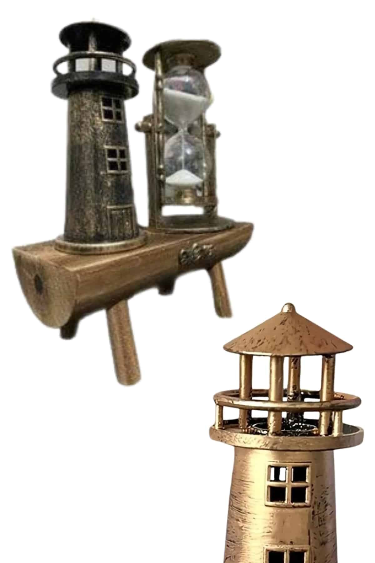 Hediyelik Eşya Retro Deniz Fenerli Kum Saati Ahşap Görünümlü Dekoratif Eşya 3