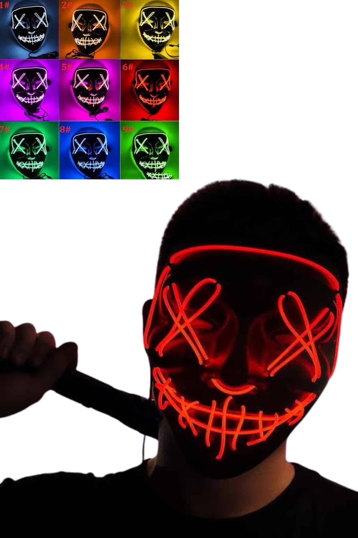 Led Işıklı Neon Maske Cadılar Bayramı Maskesi Korkunç Korku Maskesi 3