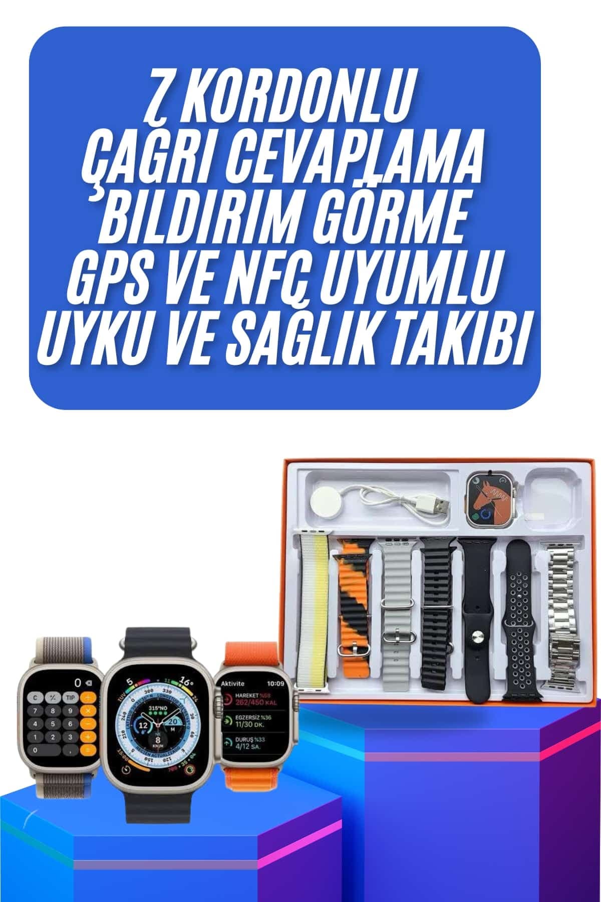 Unisex 7 Kordonlu Çok Fonksiyonlu Nabız Ölçer Akıllı Saat Uyku ve Sağlık Takibi 3