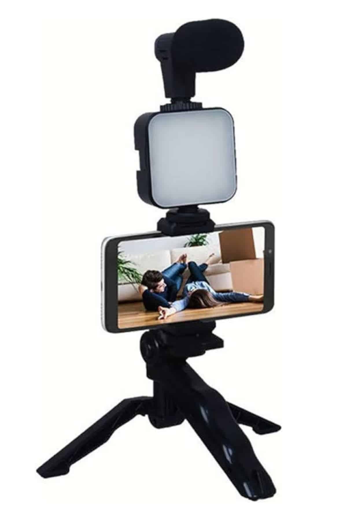 Telefon Tutucu Mikrofonlu Işıklı Youtuber Video Kayıt 3