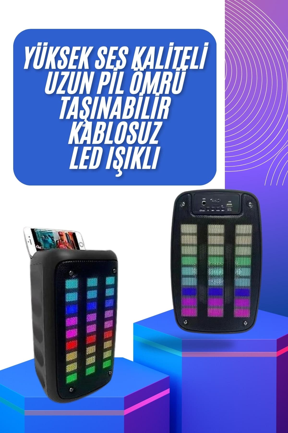 Taşınabilir 6.5 inç LED Bluetooth Kareoke Hoparlör RGB Işıklı Radyolu 3