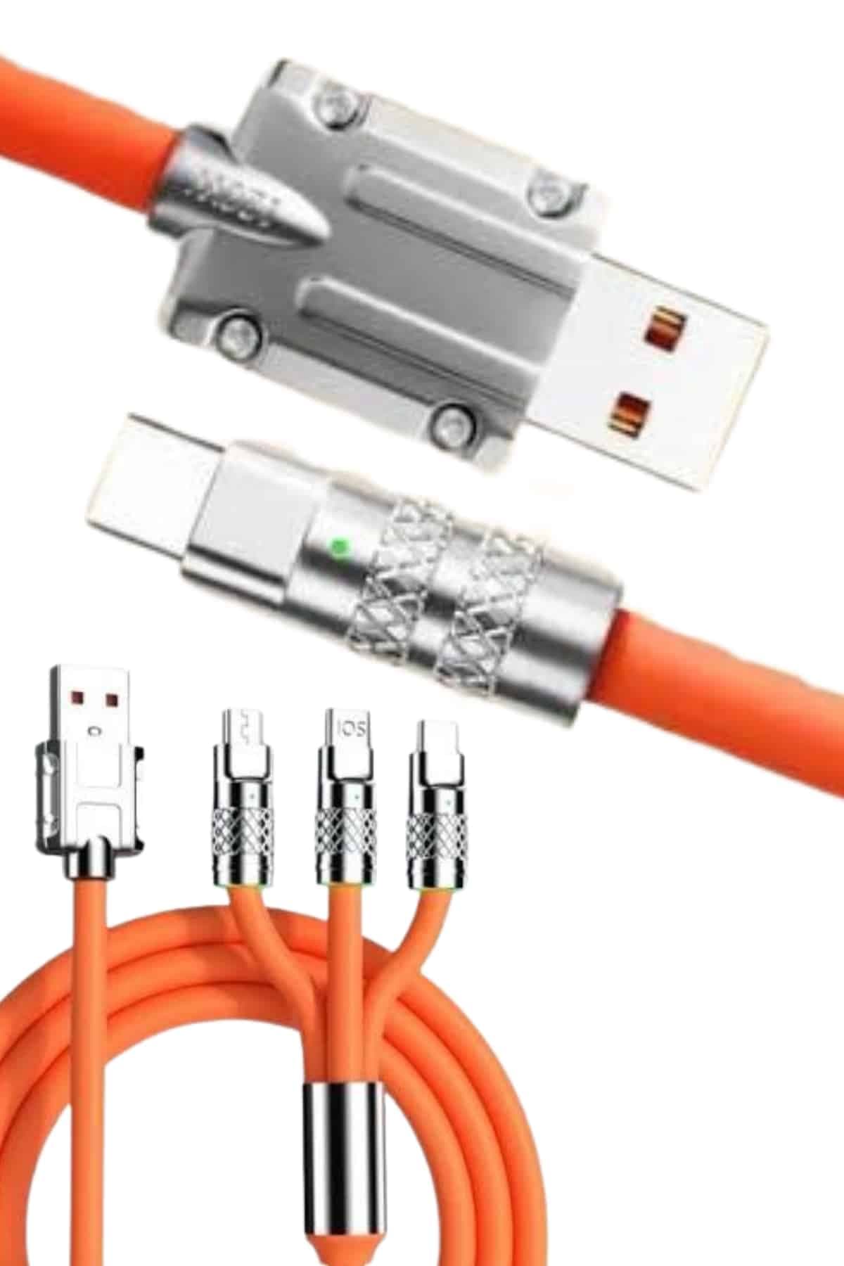 120W 3'ü 1 Arada Uyumlu Silikon Hızlı Şarj Kablosu USB Type-C Dönen Başlık 4