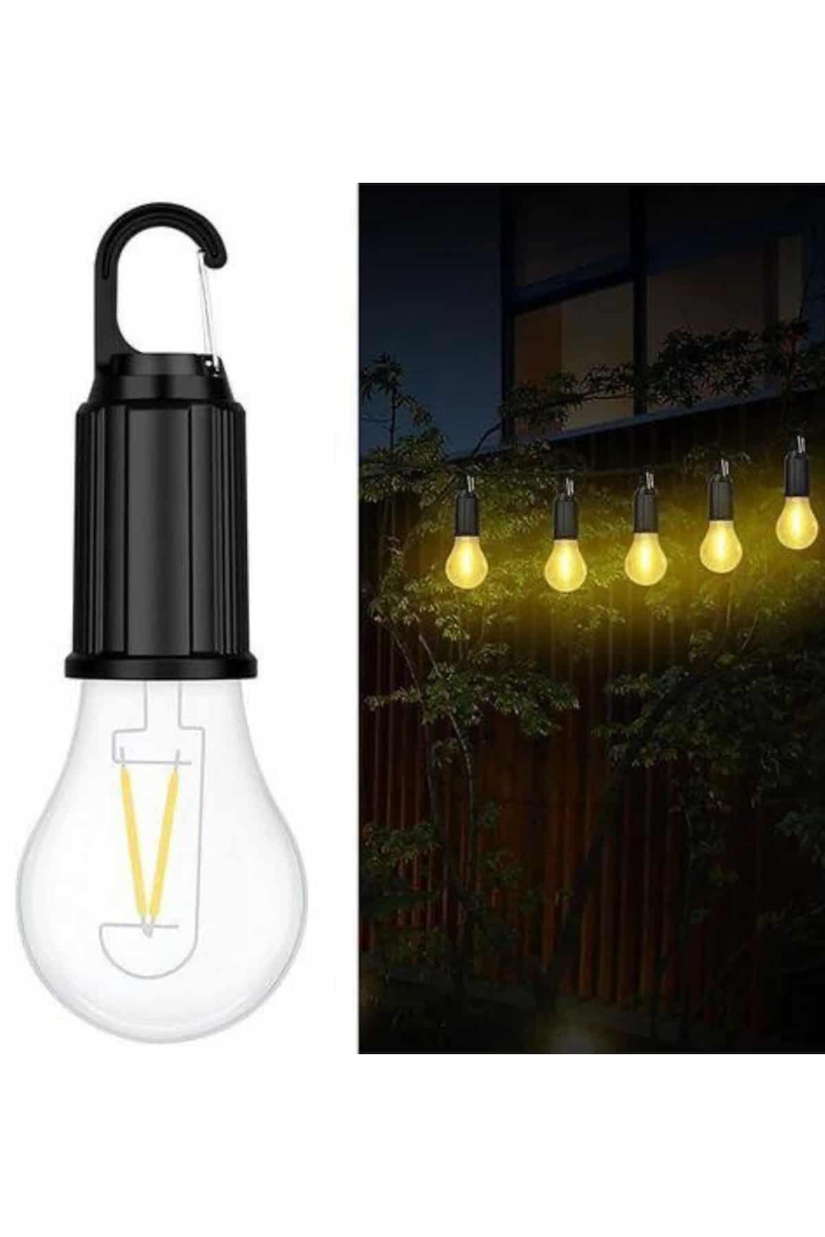Şarjlı Dekoratif Kamp Lambası Askılı Ampul Led Işık Type-C Girişli 4