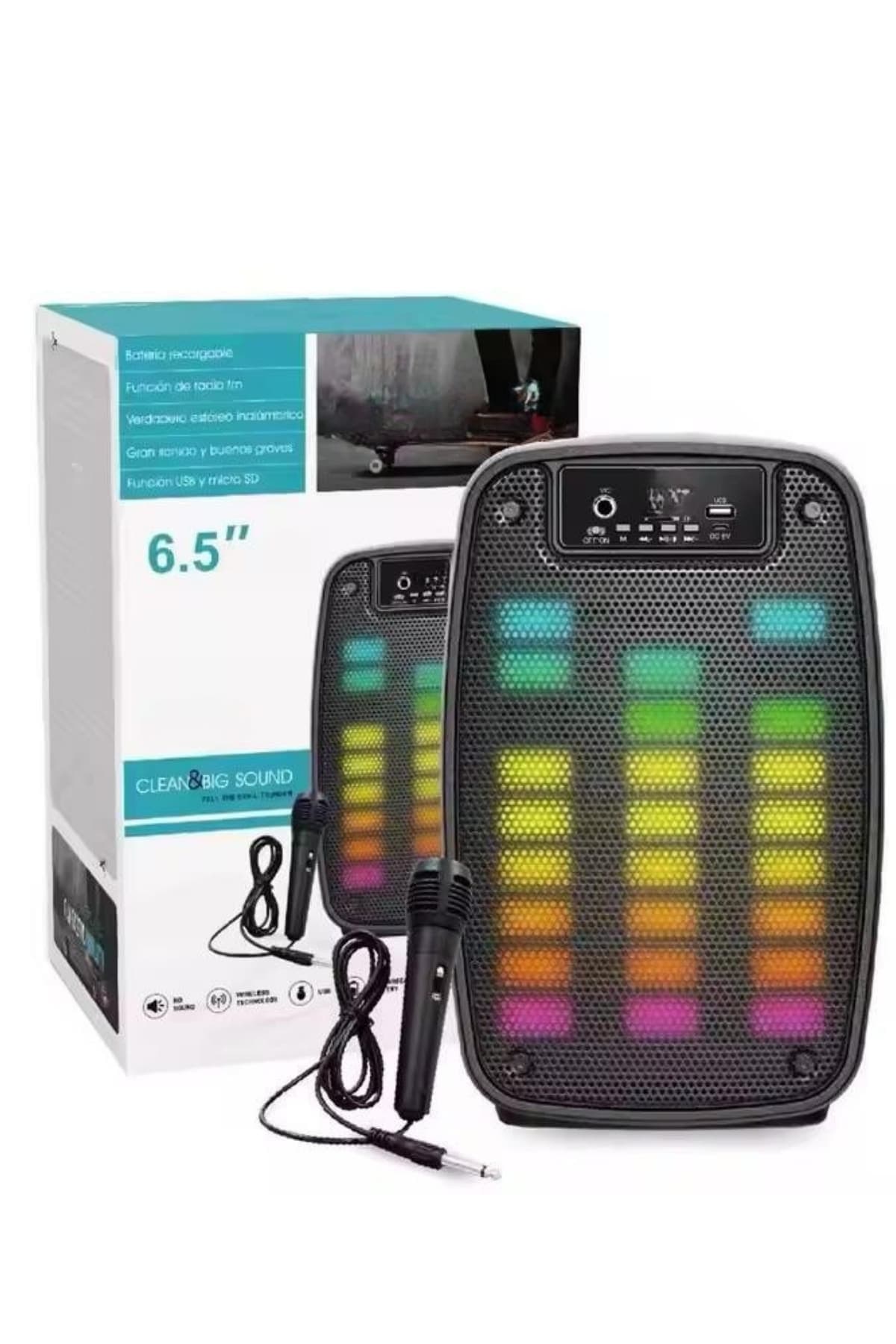 Taşınabilir 6.5 inç LED Bluetooth Kareoke Hoparlör RGB Işıklı Radyolu 4