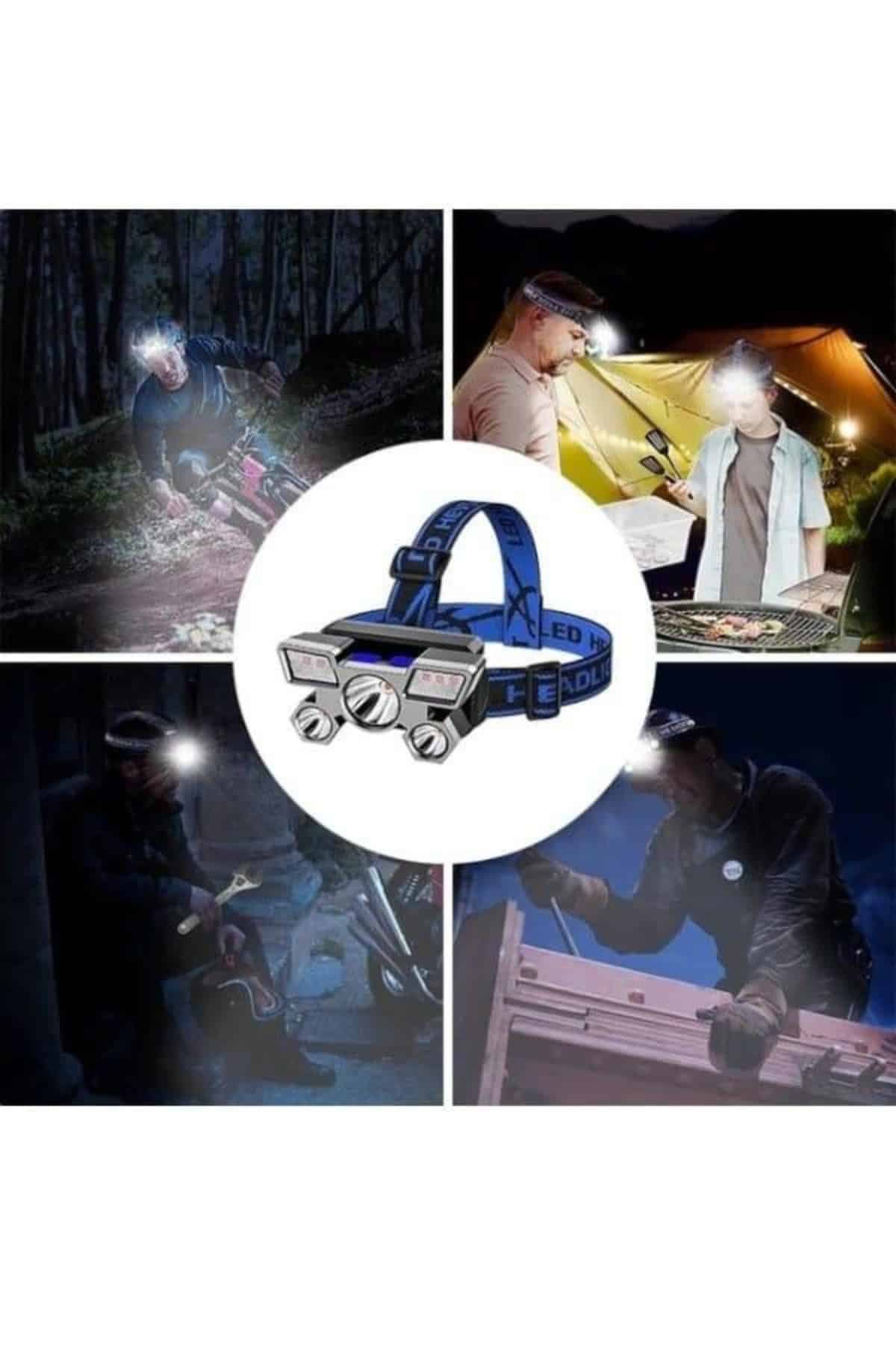 5 LED Far Şarj Edilebilir Güçlü Kafa Lambası Kamp Lambası 4 Modlu 5