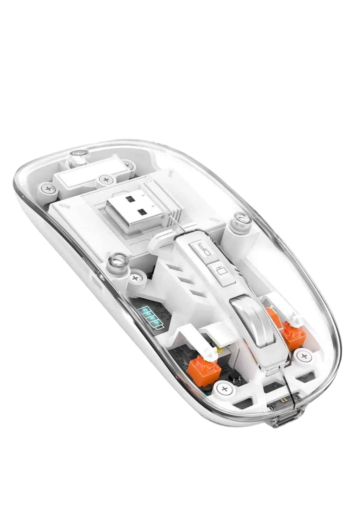Sessiz Tıklama Çift Modlu Bluetooth Ve Alıcı Şeffaf Mouse Fare 5