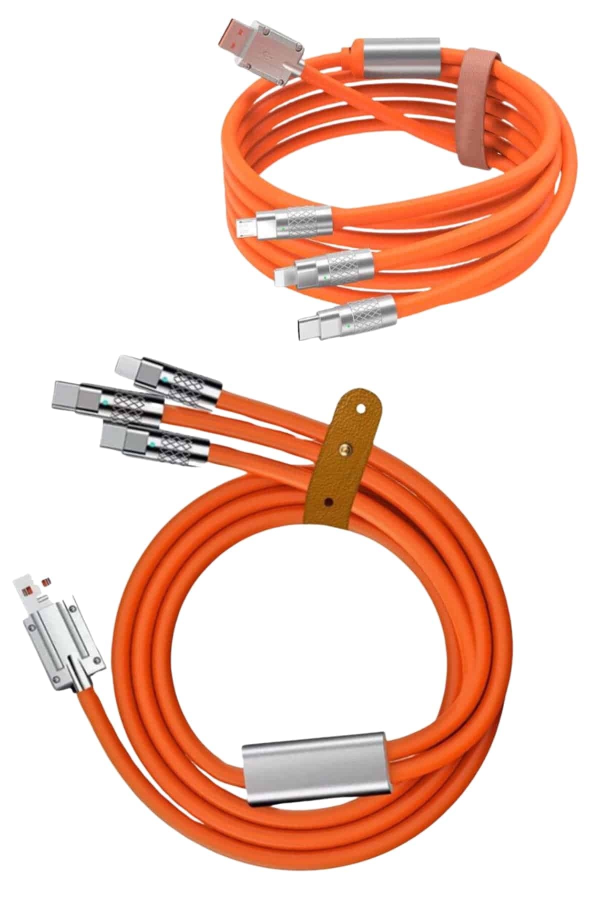 120W 3'ü 1 Arada Uyumlu Silikon Hızlı Şarj Kablosu USB Type-C Dönen Başlık 5