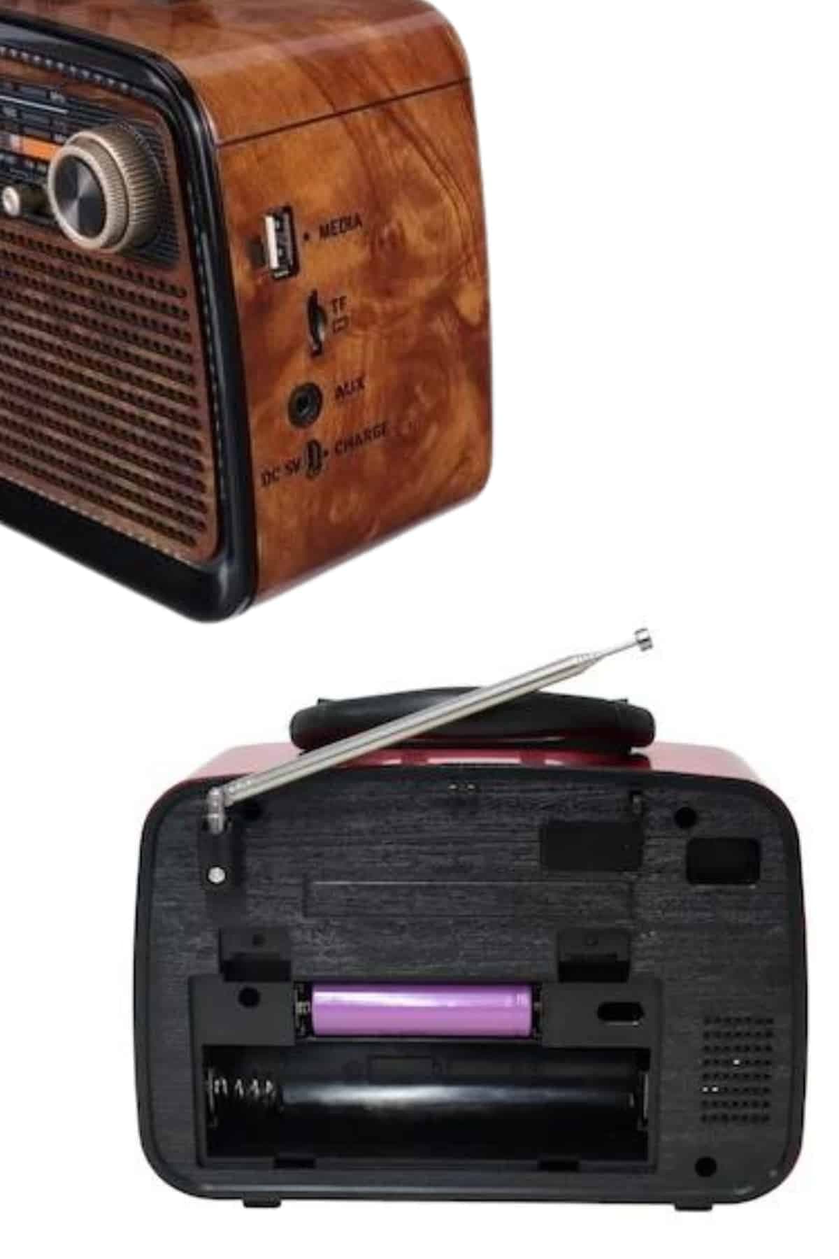 Bluetooth Hoparlör Ahşap Renk Vintage Işıklı Nostaljik Radyo Fm Ahşap Görünümlü 5
