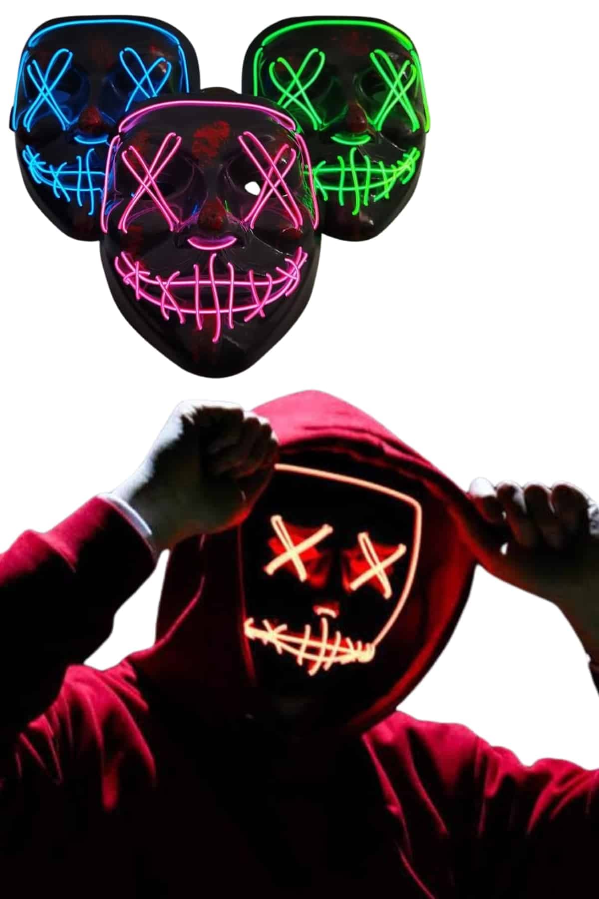 Led Işıklı Neon Maske Cadılar Bayramı Maskesi Korkunç Korku Maskesi 5