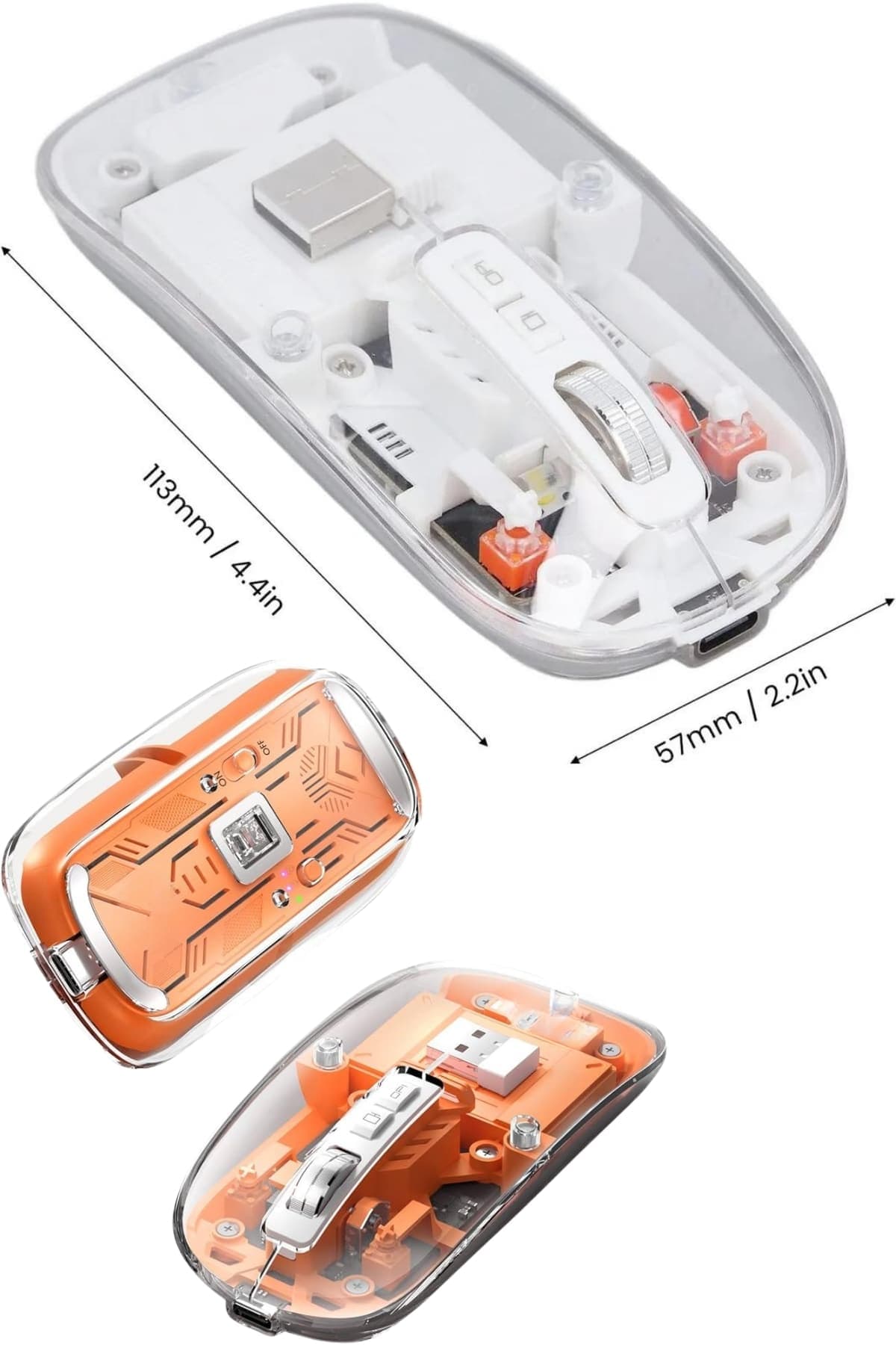 Sessiz Tıklama Çift Modlu Bluetooth Ve Alıcı Şeffaf Mouse Fare 6