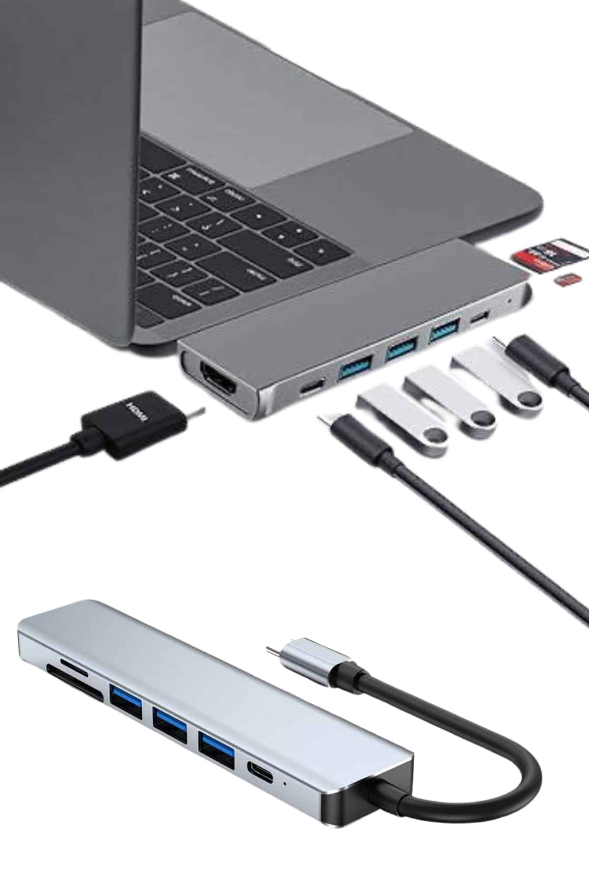 Usb Type-c Hub Dönüştürücü Çevirici Çoklayıcı Macbook Çevirici 8 Portlu 6