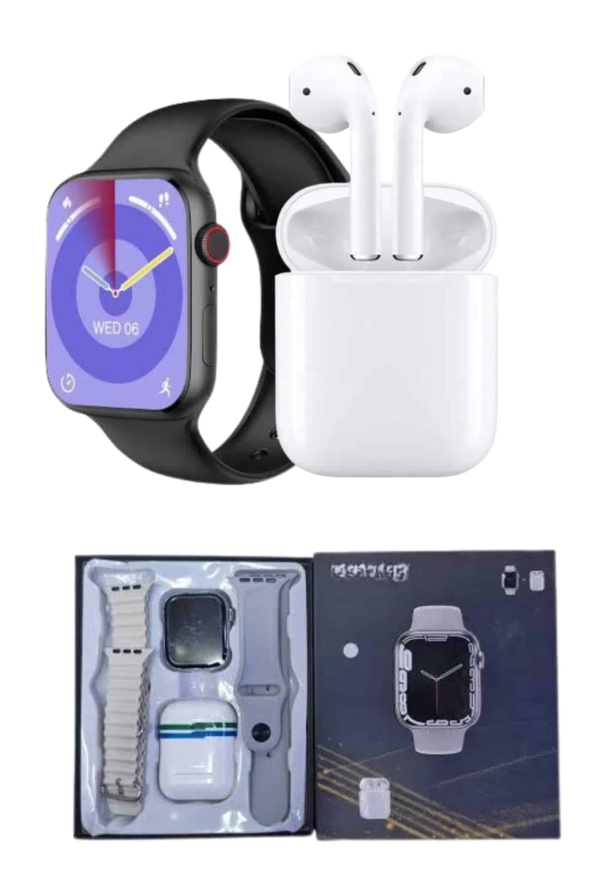 Akıllı Saat Gümüş Kasa Bluetooth Kulaklık Hediyeli Çok Fonksiyonlu İkili Set 6