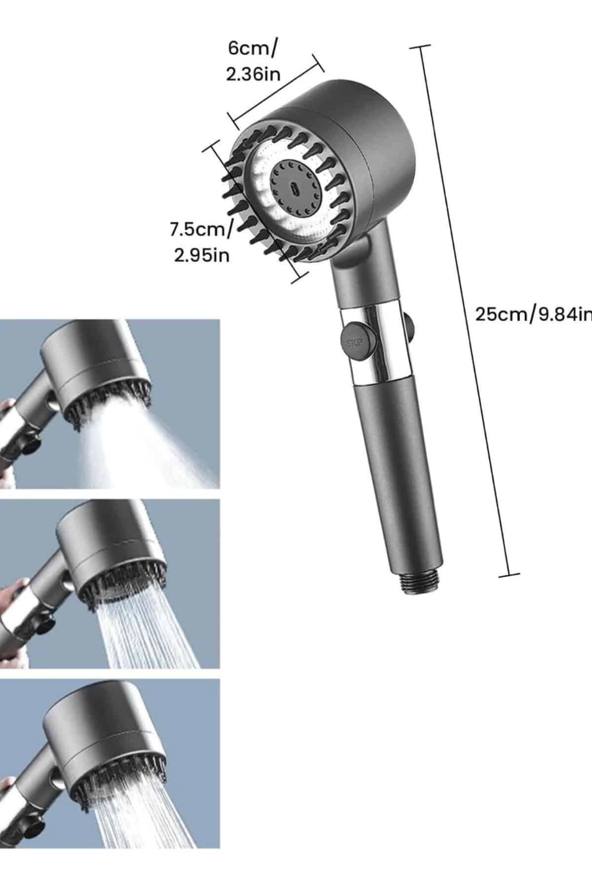 Yeni Nesil Duş Başlığı Paslanmaz Çelik Masaj Etkili Ergonomik Tasarım Su Basınçlı 6