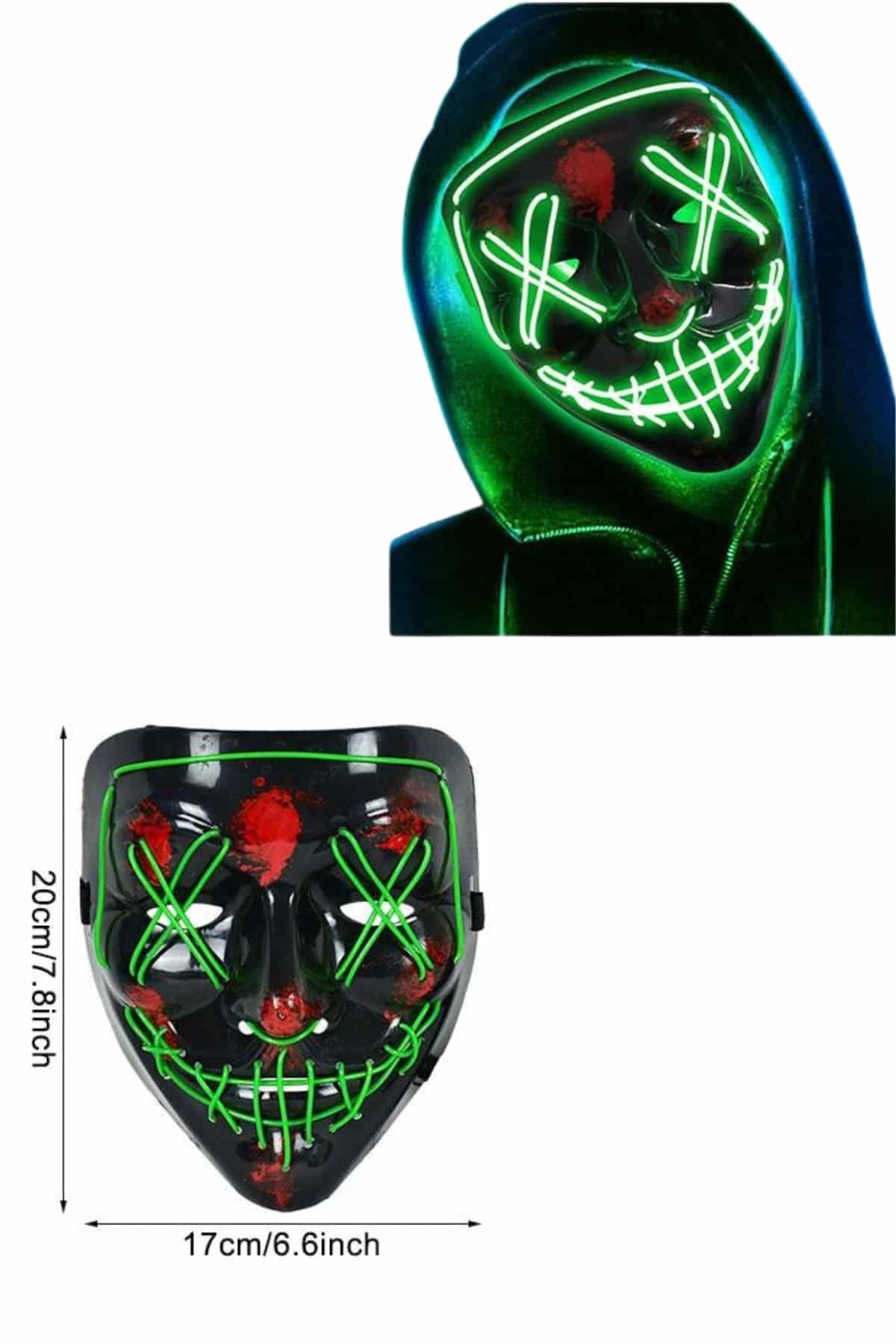 Led Işıklı Neon Maske Cadılar Bayramı Maskesi Korkunç Korku Maskesi 6
