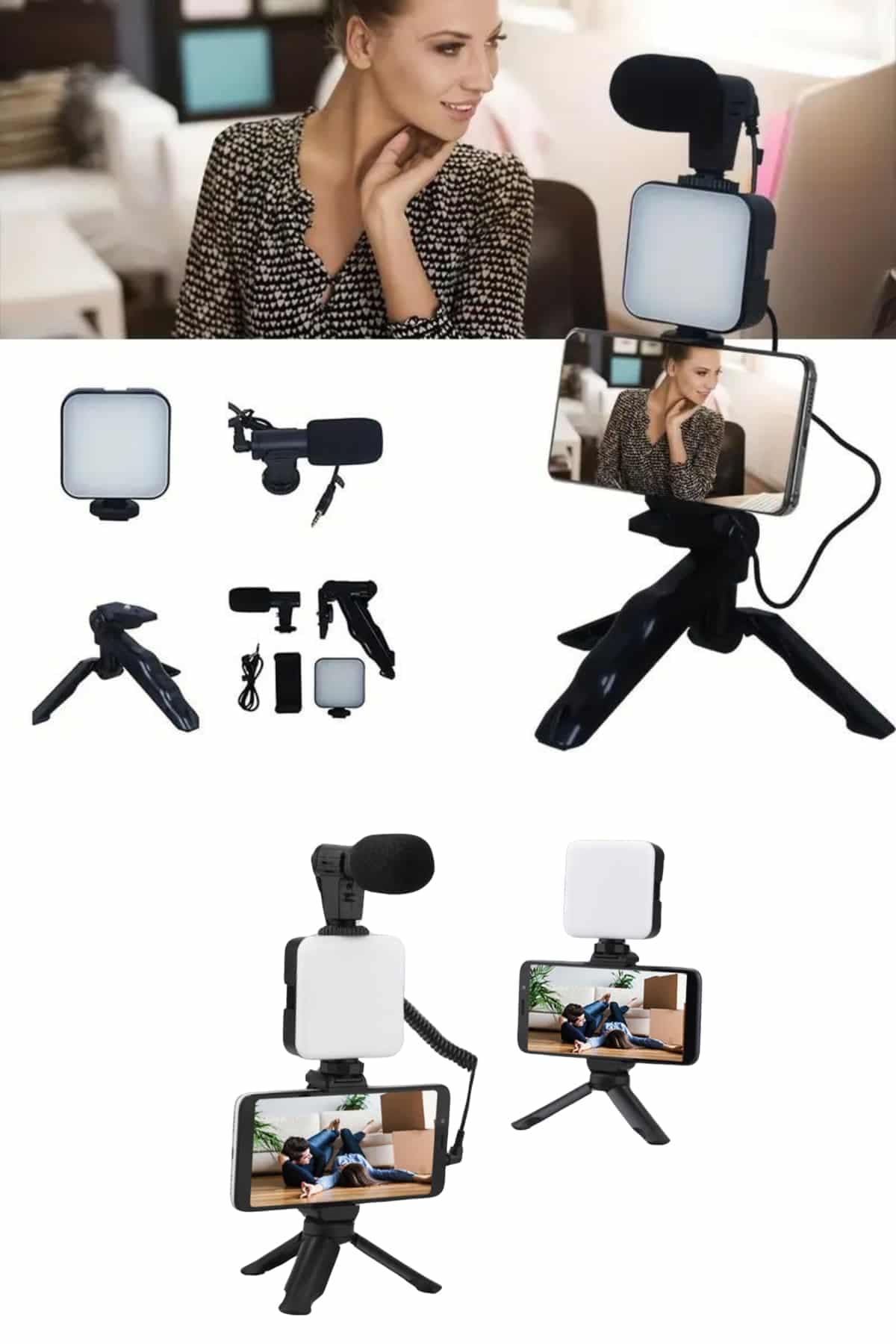 Telefon Tutucu Mikrofonlu Işıklı Youtuber Video Kayıt 6