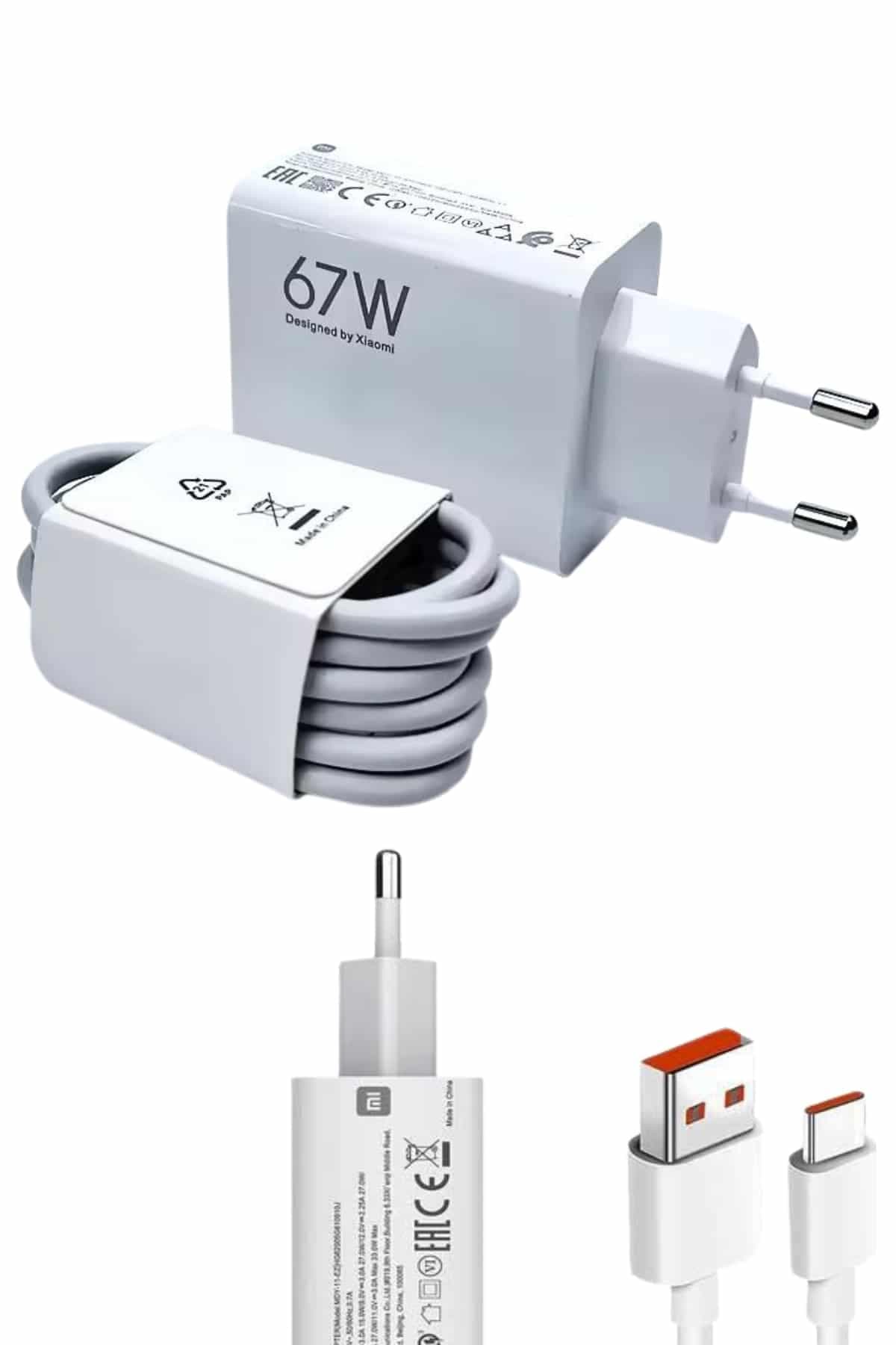 Beyaz Ultra Plus Hızlı Şarj Seti Şarj Adaptörü ve Kablosu 67W 6
