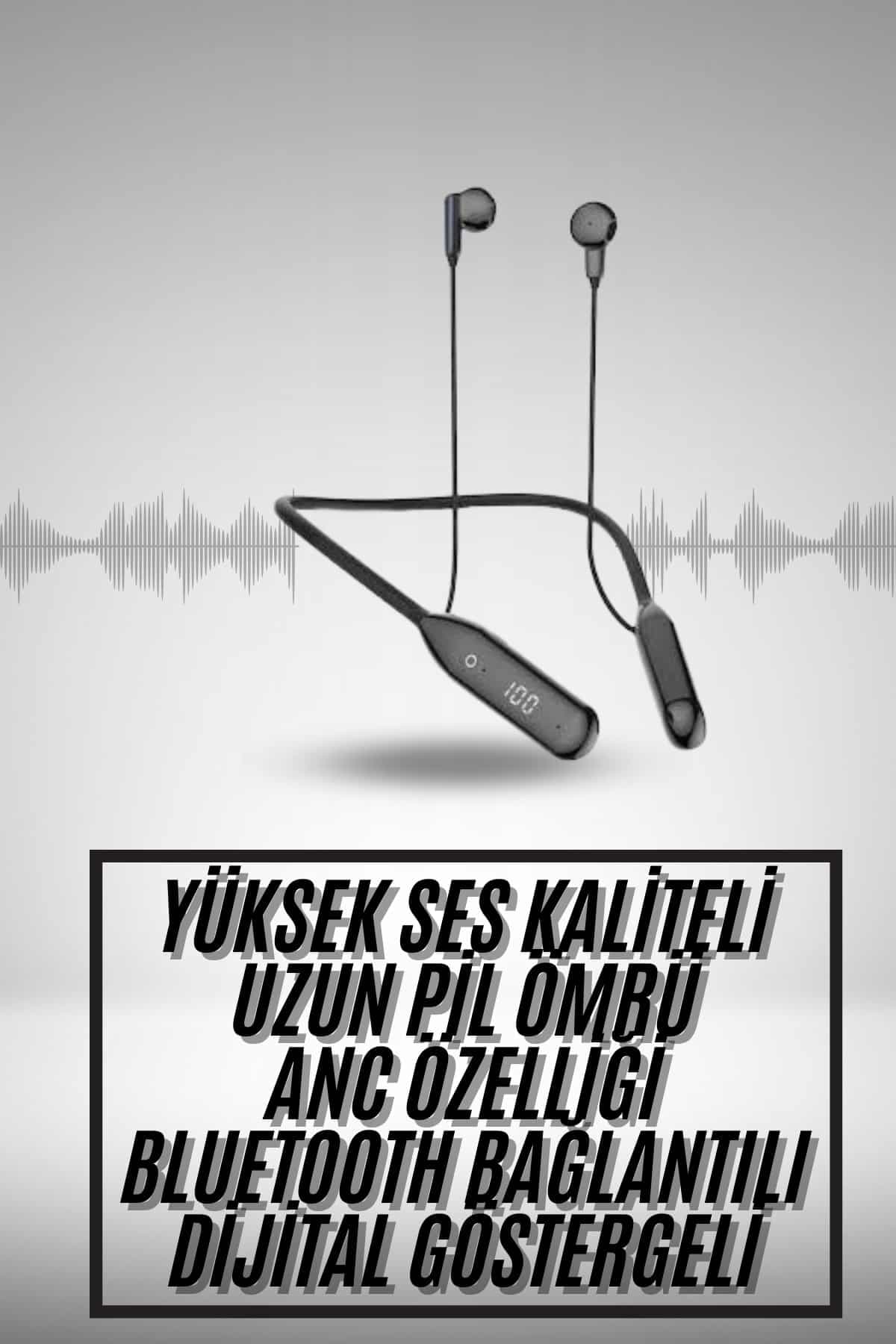 100 Saat Kablolu Boyun Askılı Dijital Göstergeli Bluetooth Kulaklık 3