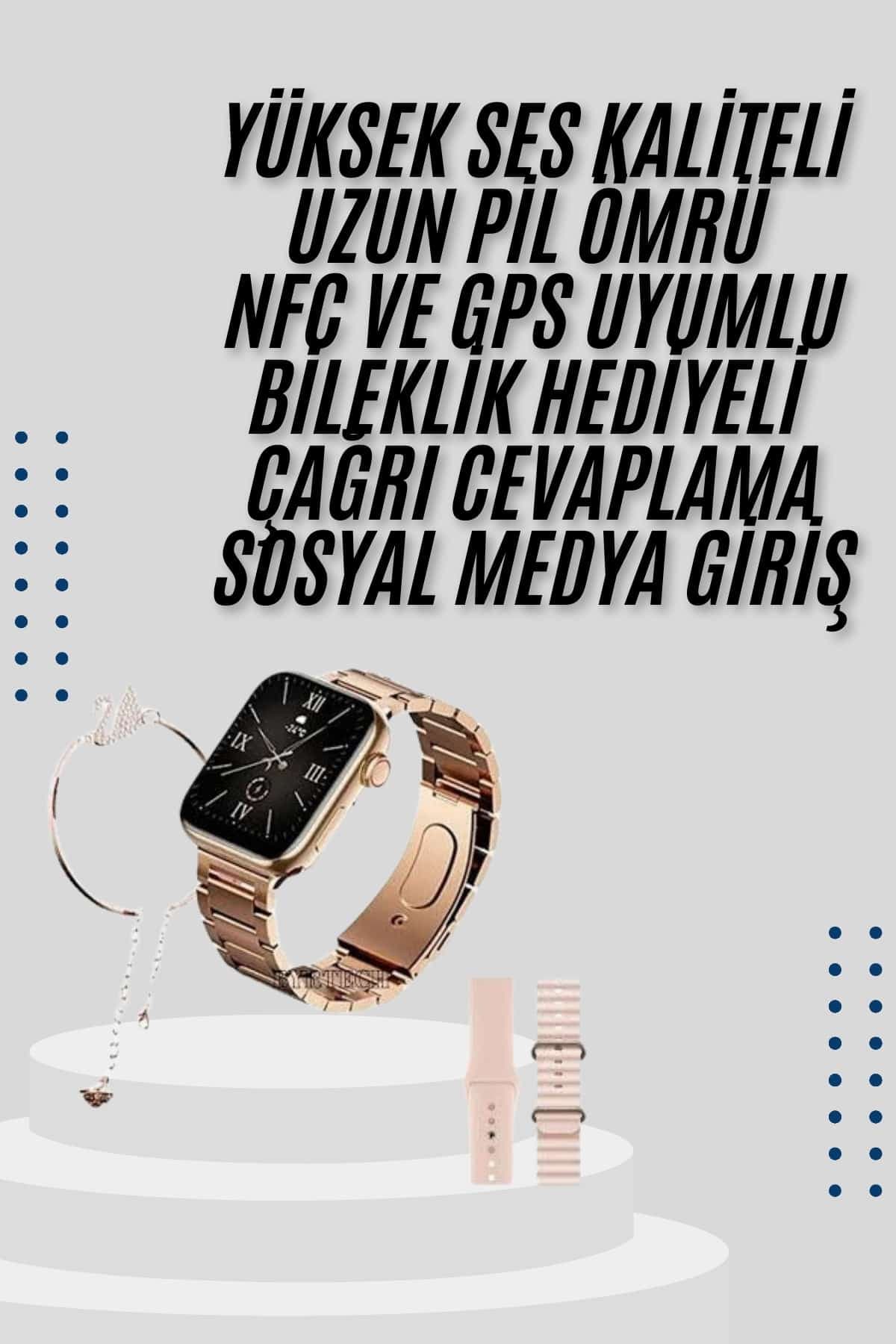 Akıllı Saat 3 Kordonlu Ve Aksesuarlı Bayanlar Için Şık Rose renk 3
