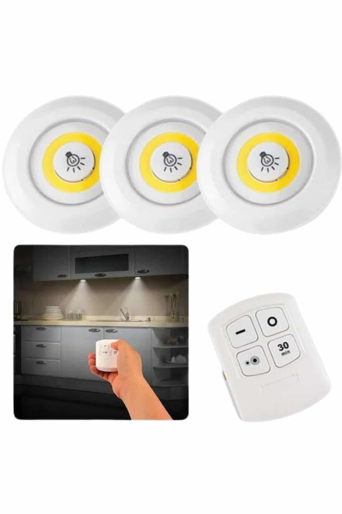 Dolap Işığı Mutfak Rafı Işığı Uzaktan Kumandalı 3 Lü Spot Led Lamba 3