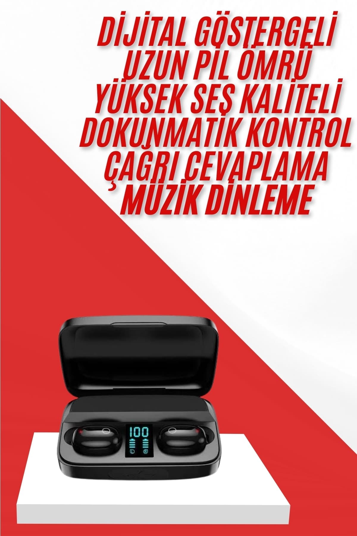 Kablosuz Bluetooth Kulaklık Android ve İOS Uyumlu Led Göstergeli Powerbankli 3