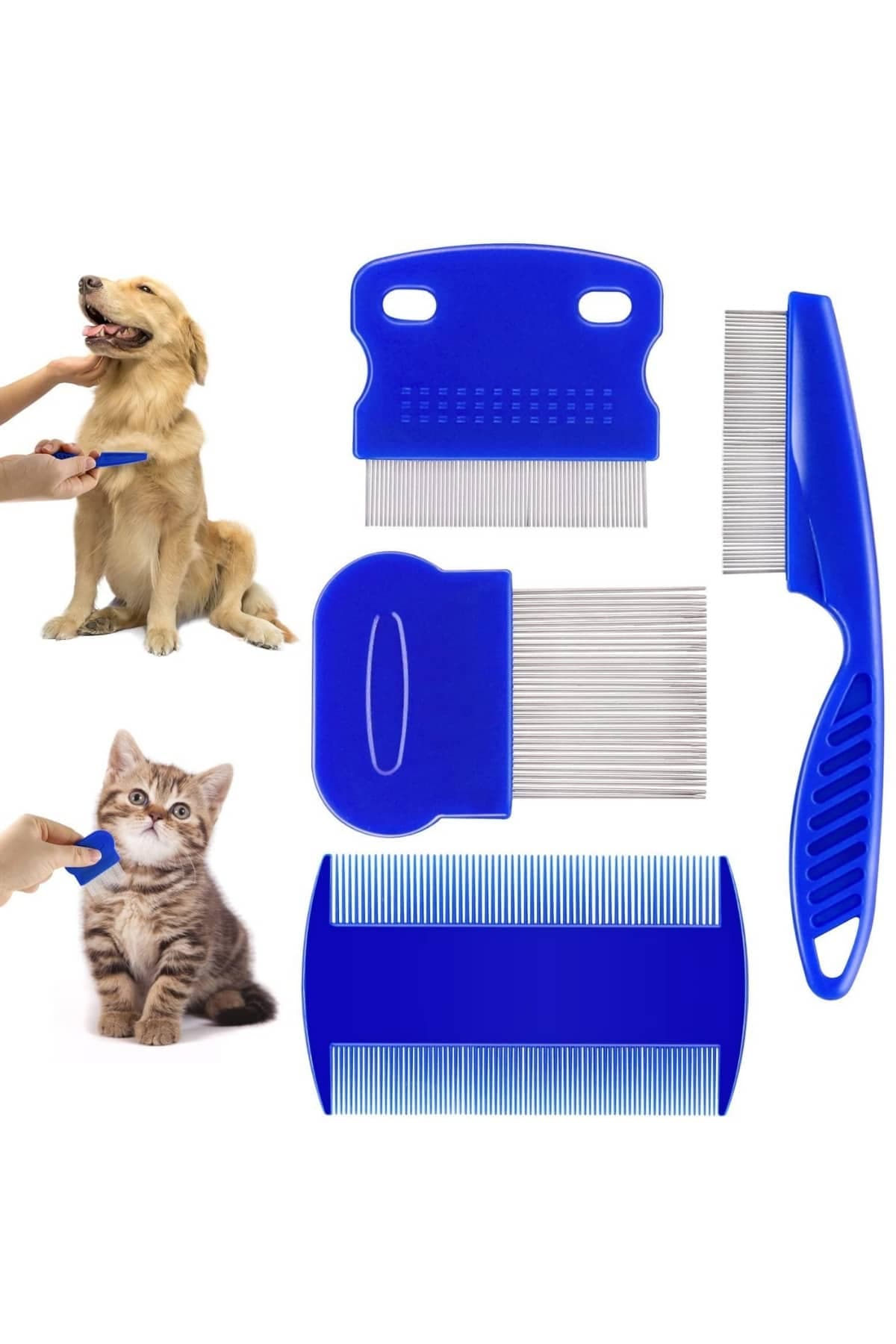 4'lü Bit Evcil Hayvan Tarak Seti Kedi Köpek Bit Tarak Seti Pire Tarağı 3