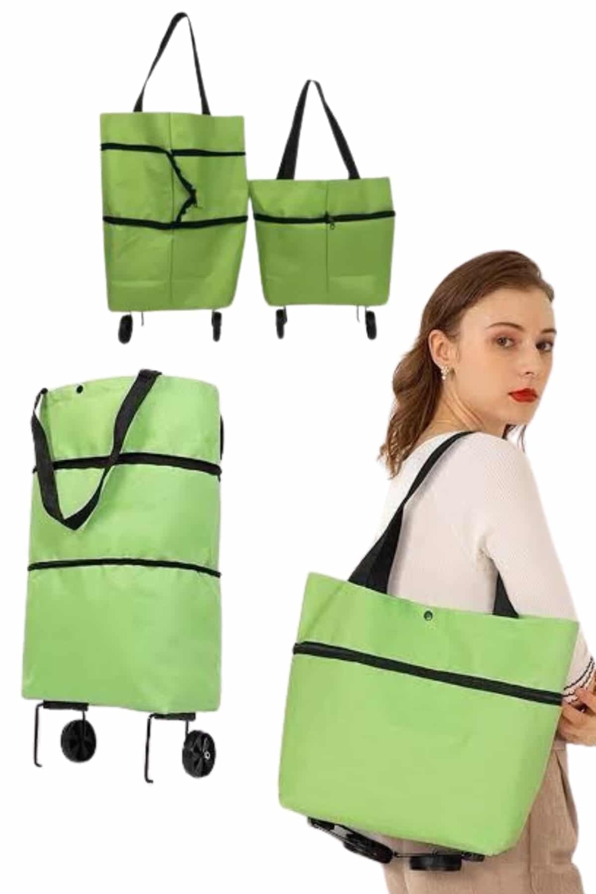 Katlanabilir Tekerlekli Pazar Market Çarşı Arabası Market Alışveriş Çantası 3