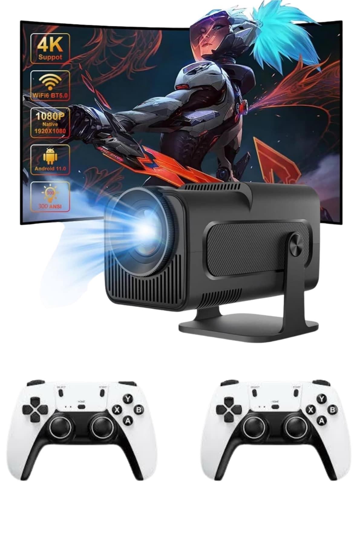 Çift Kollu Game Box Projeksiyon Cihazı Kumandalı Android Tv Dahili Hoparlör 3