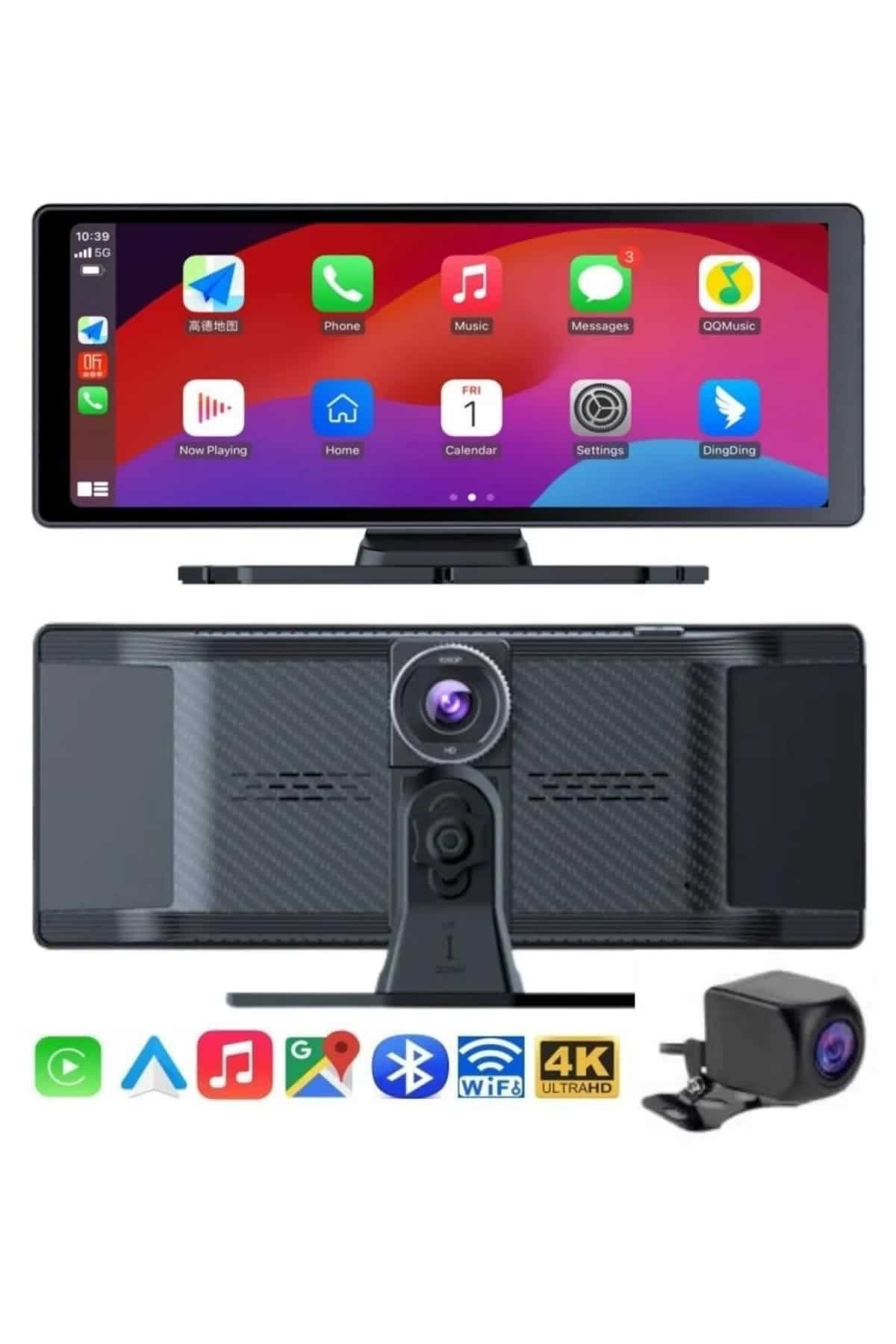 4K Ultra Araç İçi Ön ve Arka Kameralı Ekran HD 2 Kameralı Torpido Üstü Araç Multimedya 3