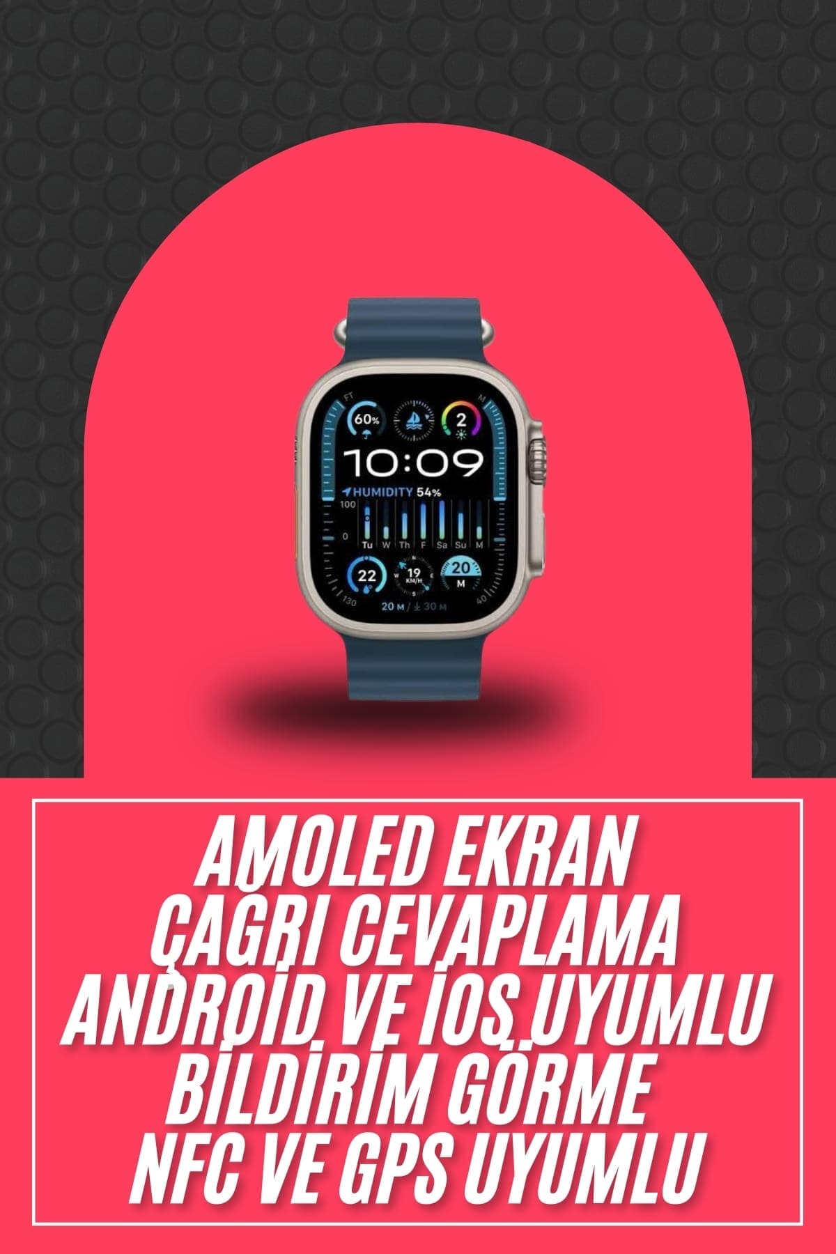 49mm Akıllı Saat Amoled Ekranlı Kadın Erkek Kol Saati Plastik Kordon 3