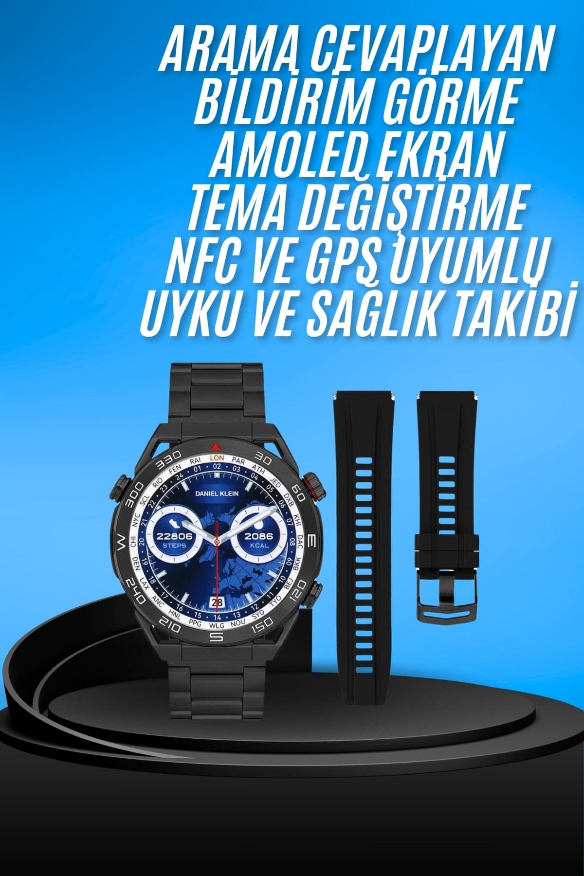 Akıllı Saat Çelik Kordonlu Amoled Ekran Android ve İOS Uyumlu Çağrı Cevaplayabilen 3
