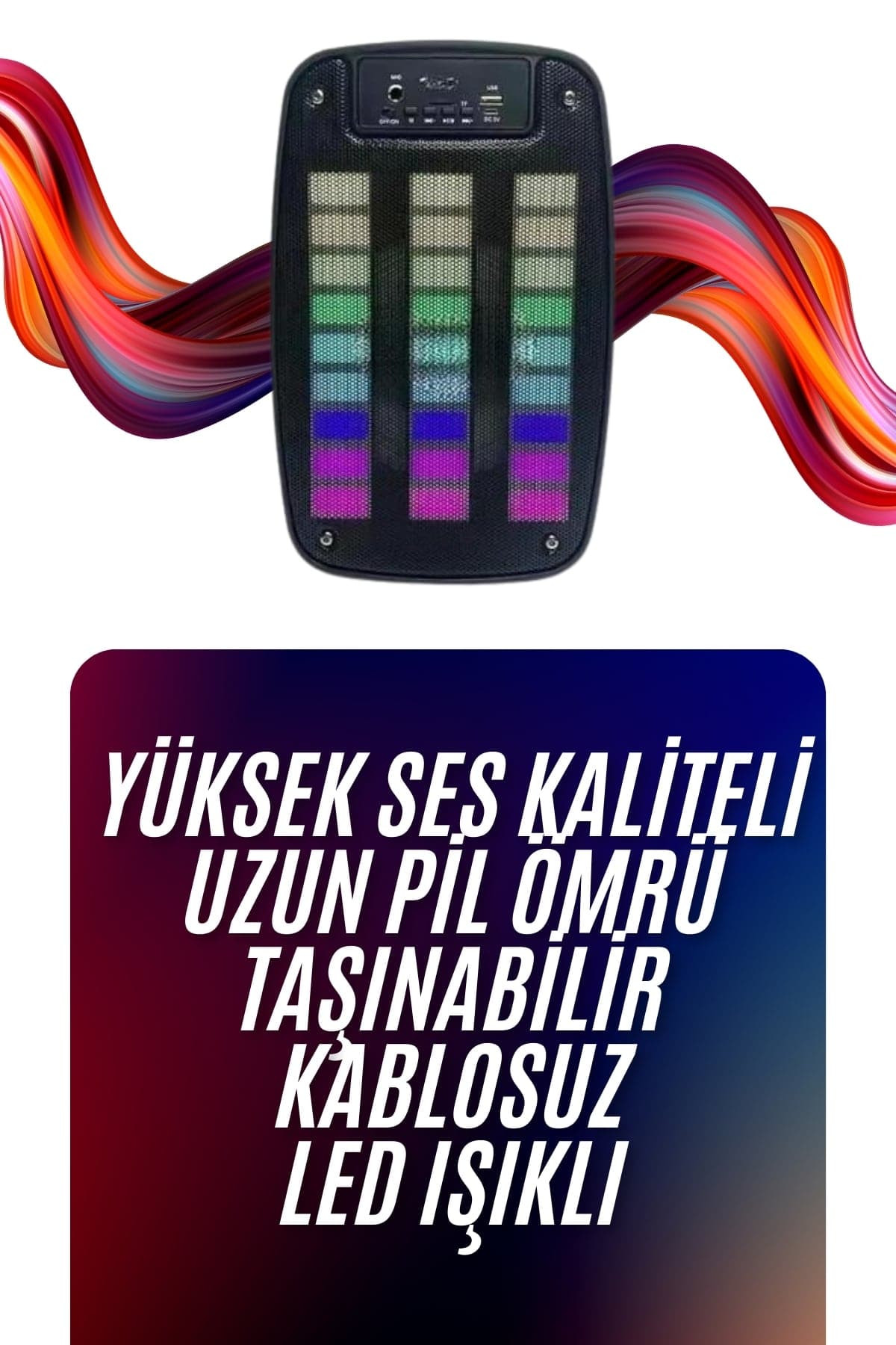 Bluetooth Hoparlör Taşınabilir Şarjlı Işıklı Büyük Boy Yüksek Ses Kaliteli 3