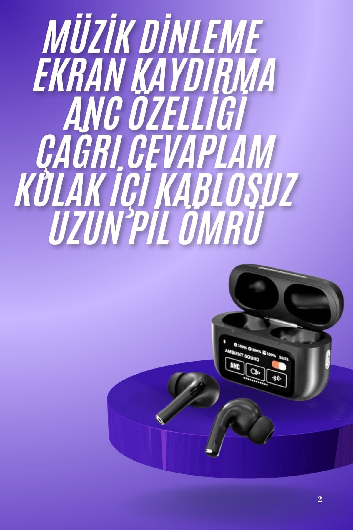 2.Nesil Pro Ekranlı Sesli Görüşme Yapabilen Kablosuz Bluetooth Kulaklık 3
