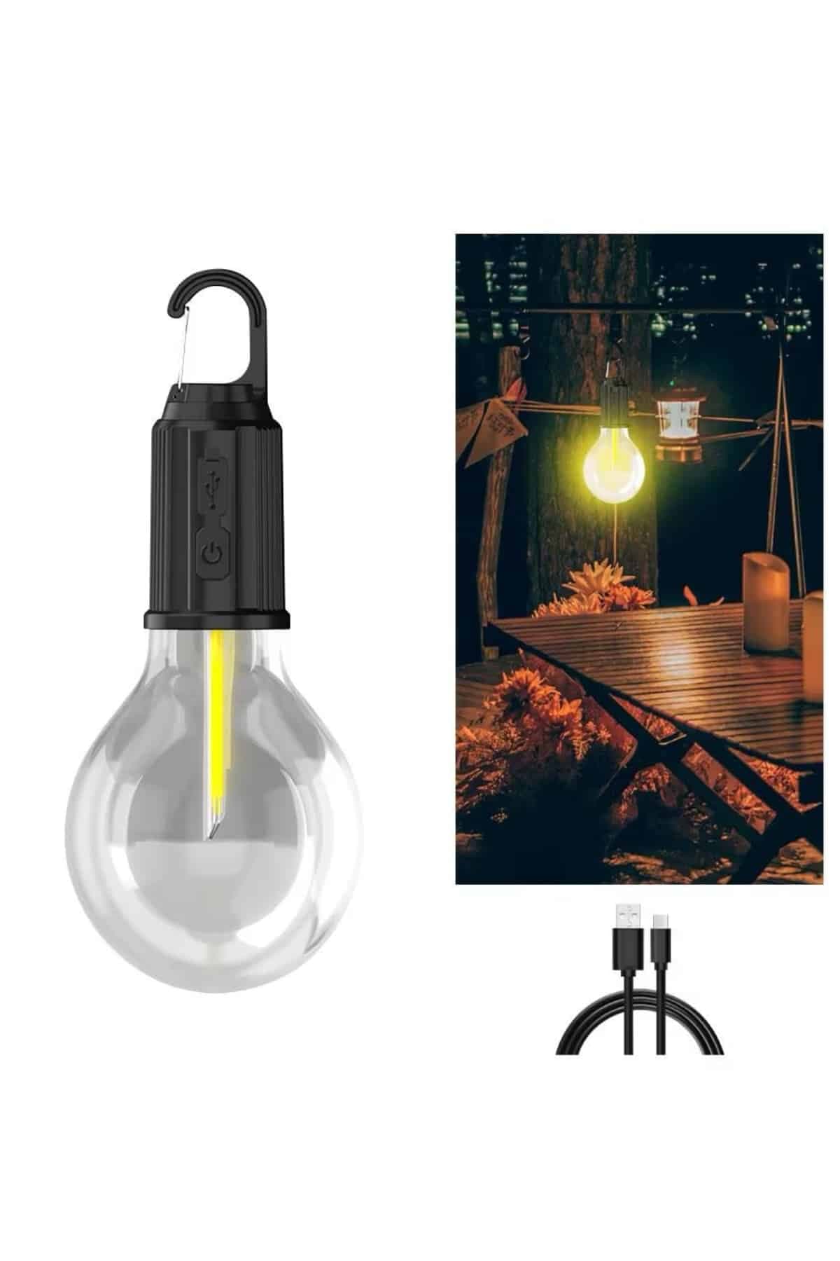 3 Farklı Mod LED'li Şarjlı Asma Kancalı Kamp Lambası Taşınabilir Ampul 3