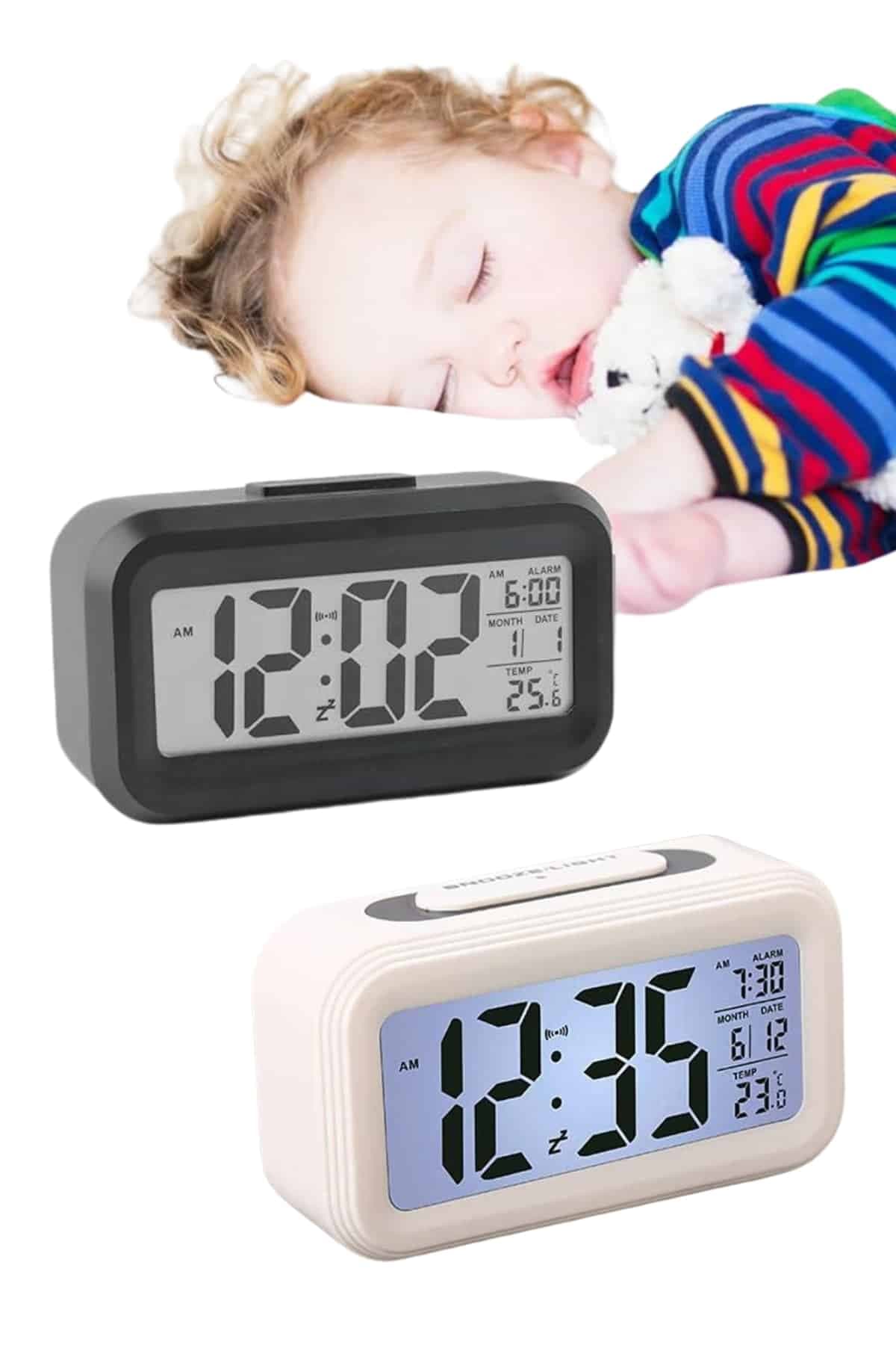 Gece Dijital Masa Saati Dijital Alarmlı Led Ekran Pilli Çalar Saat 5
