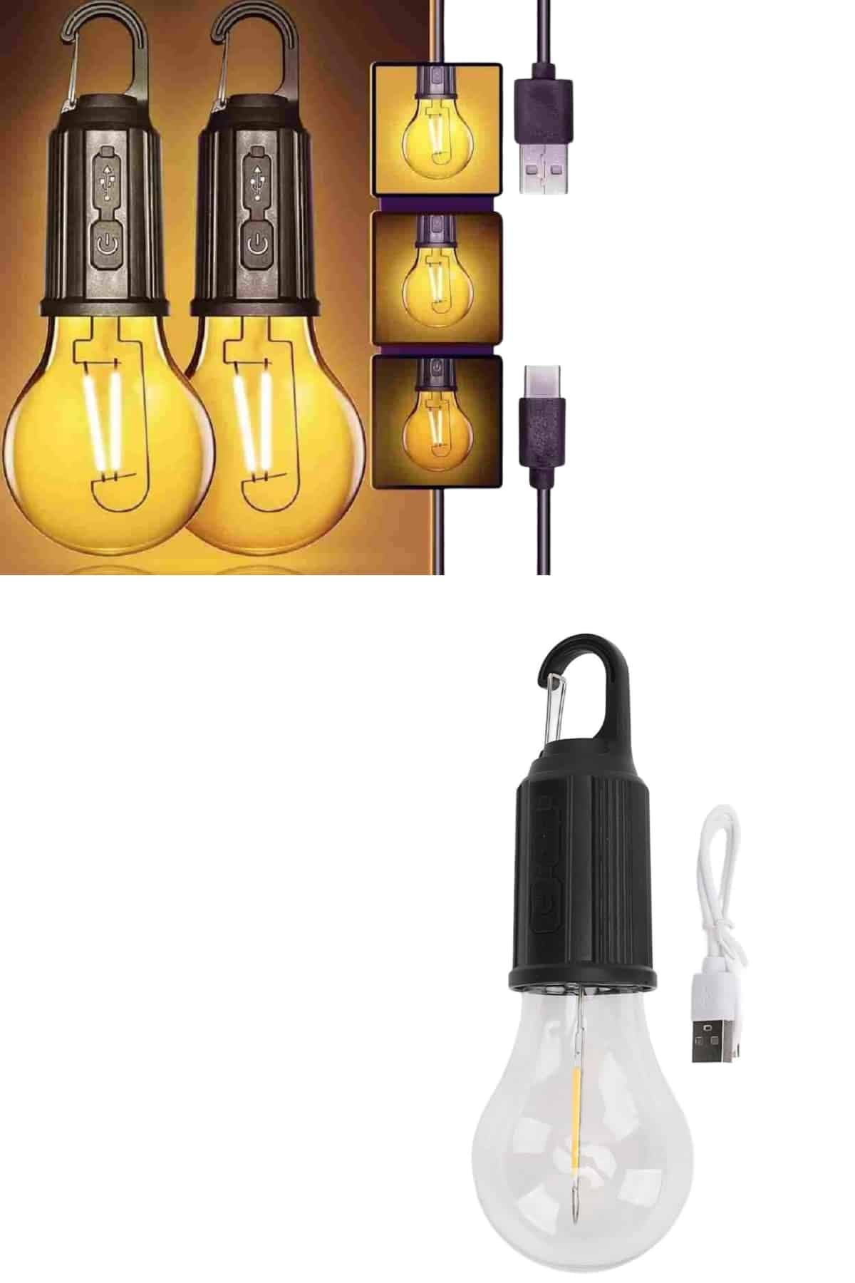 3 Farklı Mod LED'li Şarjlı Asma Kancalı Kamp Lambası Taşınabilir Ampul 5